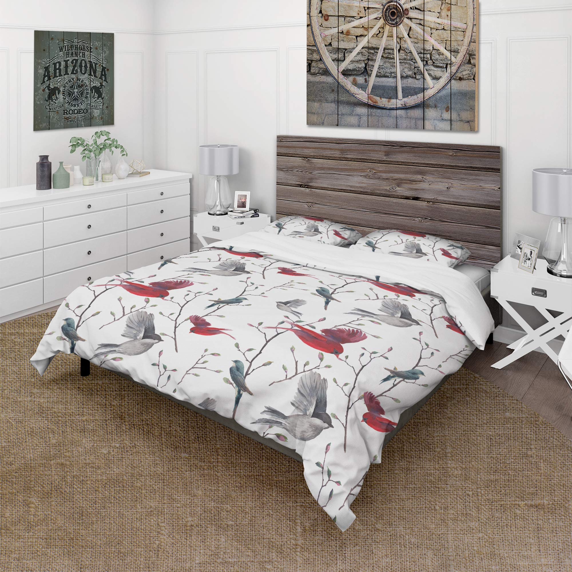 Farmhouse Duvet Cover Set with Bird Pattern - Cozy Bedding for Country Style Home Decor | Perfect for Master Bedroom, Guest Room & Vacation House