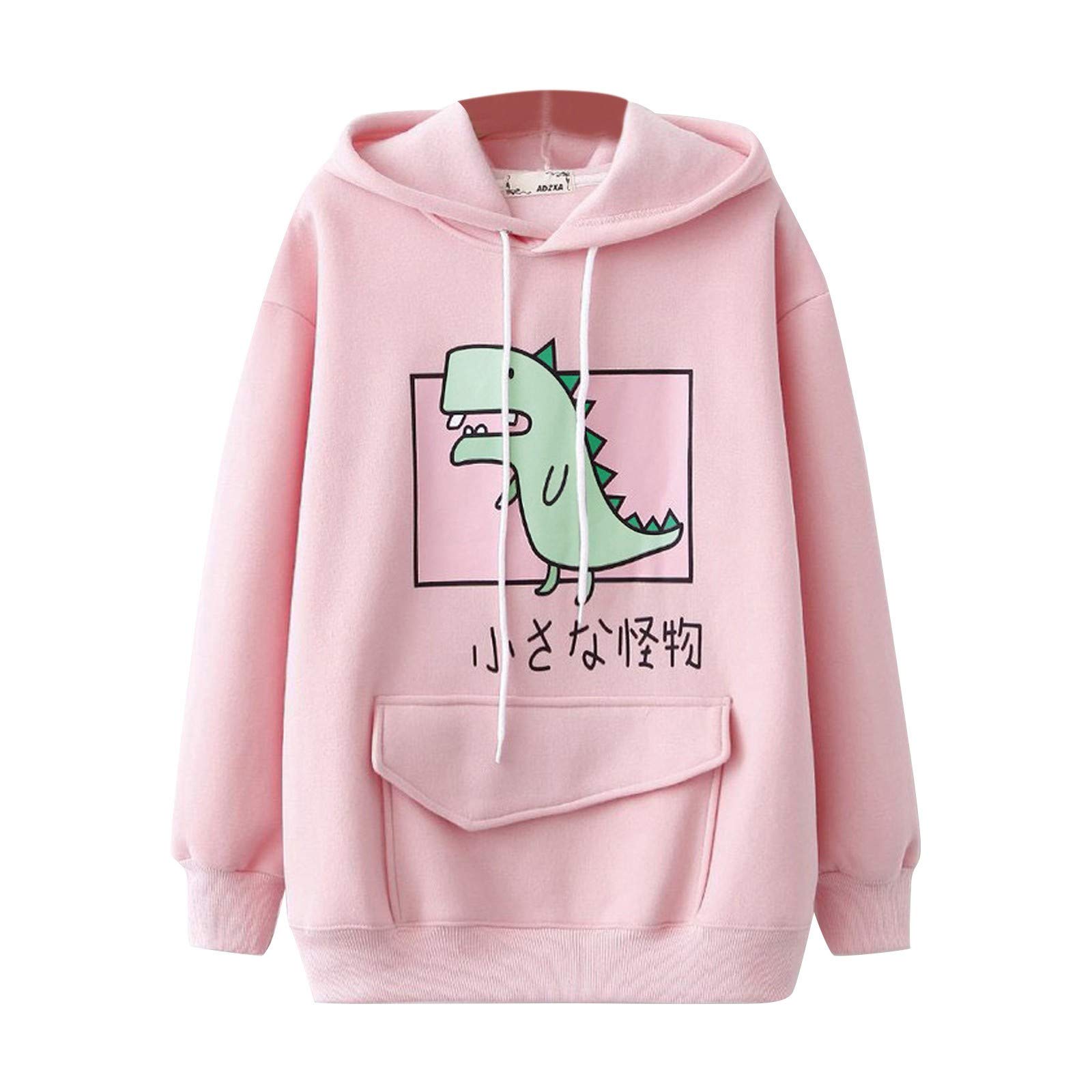 Women's Casual Dinosaur Graphic Hoodie - Cute Animal Print Pullover with Pocket | Cozy Emo Style Sweatshirt for Everyday Wear & Street Fashion