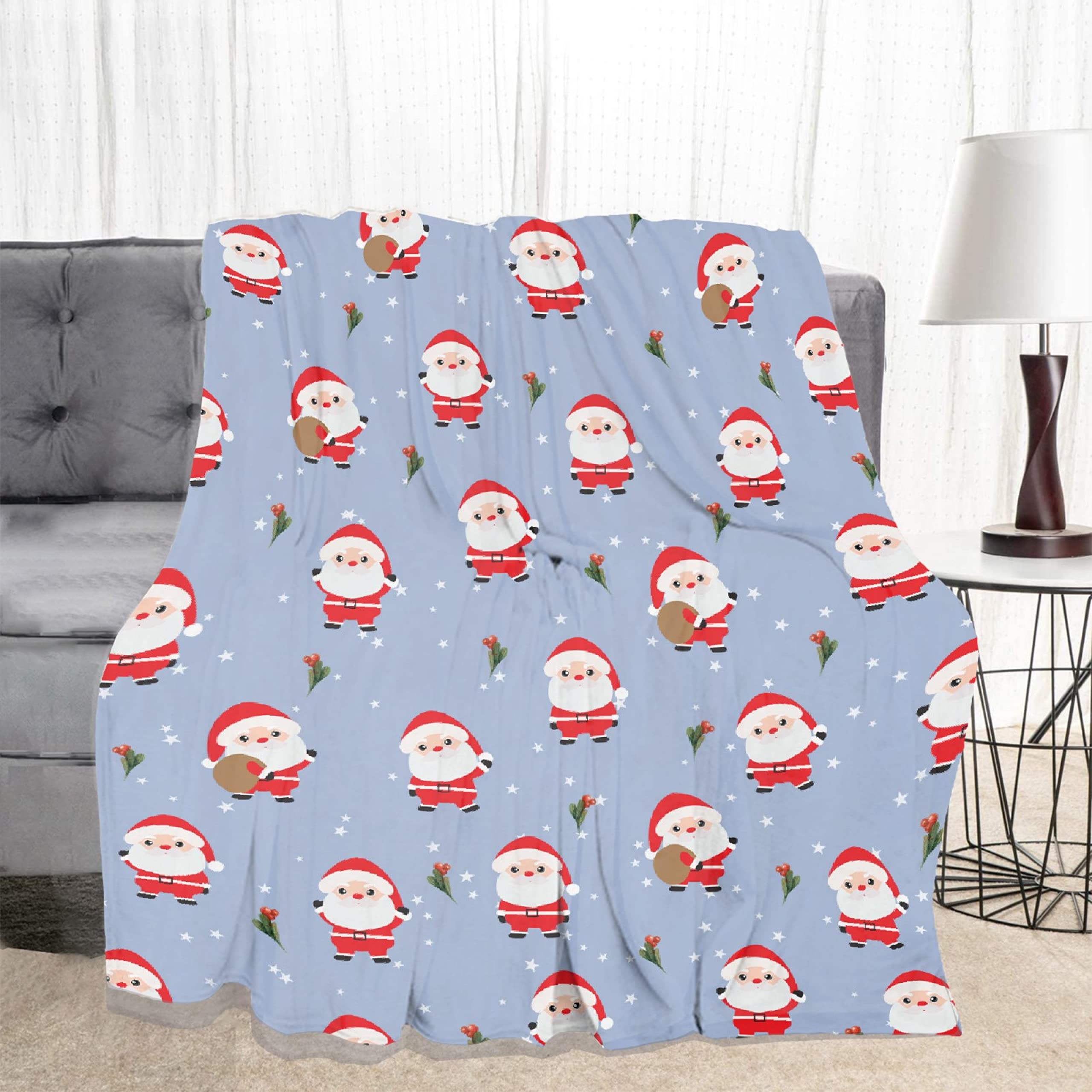 Soft Flannel Christmas Throw Blanket - Santa Cute Holiday Cozy Lightweight Quilt for Sofa, Bed, Couch & Car - Extra Large 120x90 Inch - Perfect for Family Gatherings, Winter Decor & Gift Giving for Women & Men