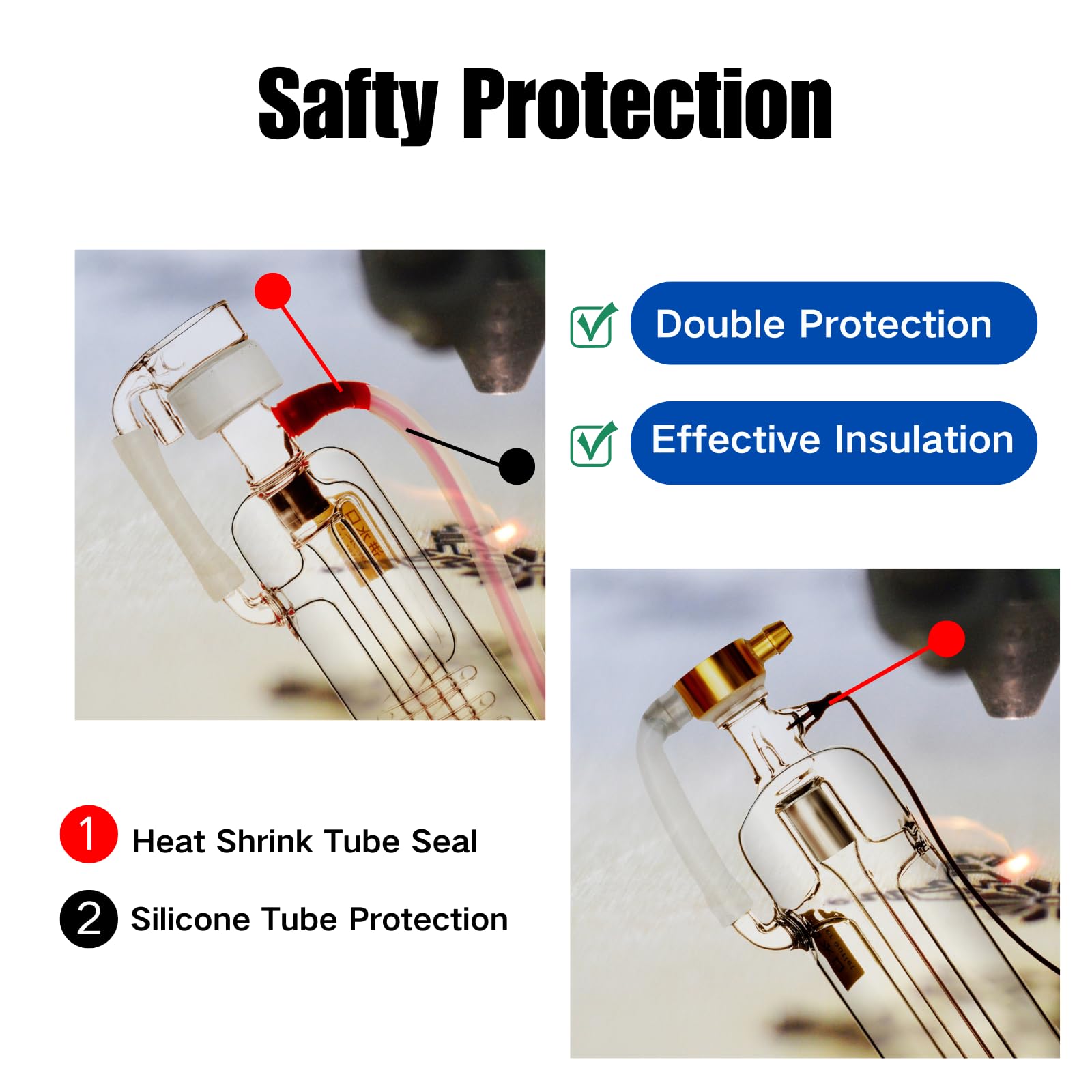 MCWlaser 70W CO2 Laser Tube - 1250mm Length, 55mm Diameter Glass Laser Tube for Engraving & Cutting (60W-80W Power Range) with Preconnected Metal Head & Coating Cable - Perfect for DIY Projects, Sign Making, and Industrial Applications