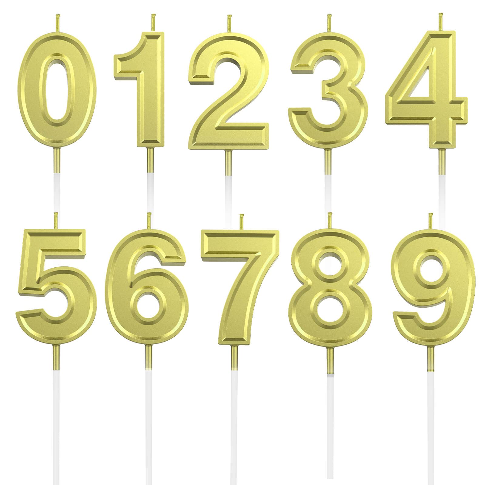 10-Piece Gold Glitter Number Birthday Candles Set (0-9) - Champagne Gold Cake Toppers for Birthday Parties, Weddings & Special Celebrations - Perfect for Cakes, Cupcakes & Dessert Decorations
