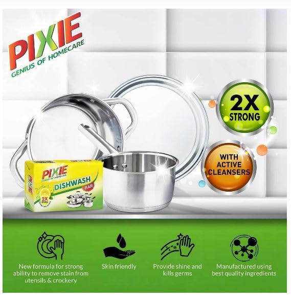 Pixie Dishwashing Soap Bar (300g) - Pack of 5 | Eco-Friendly, Long-Lasting Kitchen Cleaning | Perfect for Hand Washing Dishes, Camping & Travel