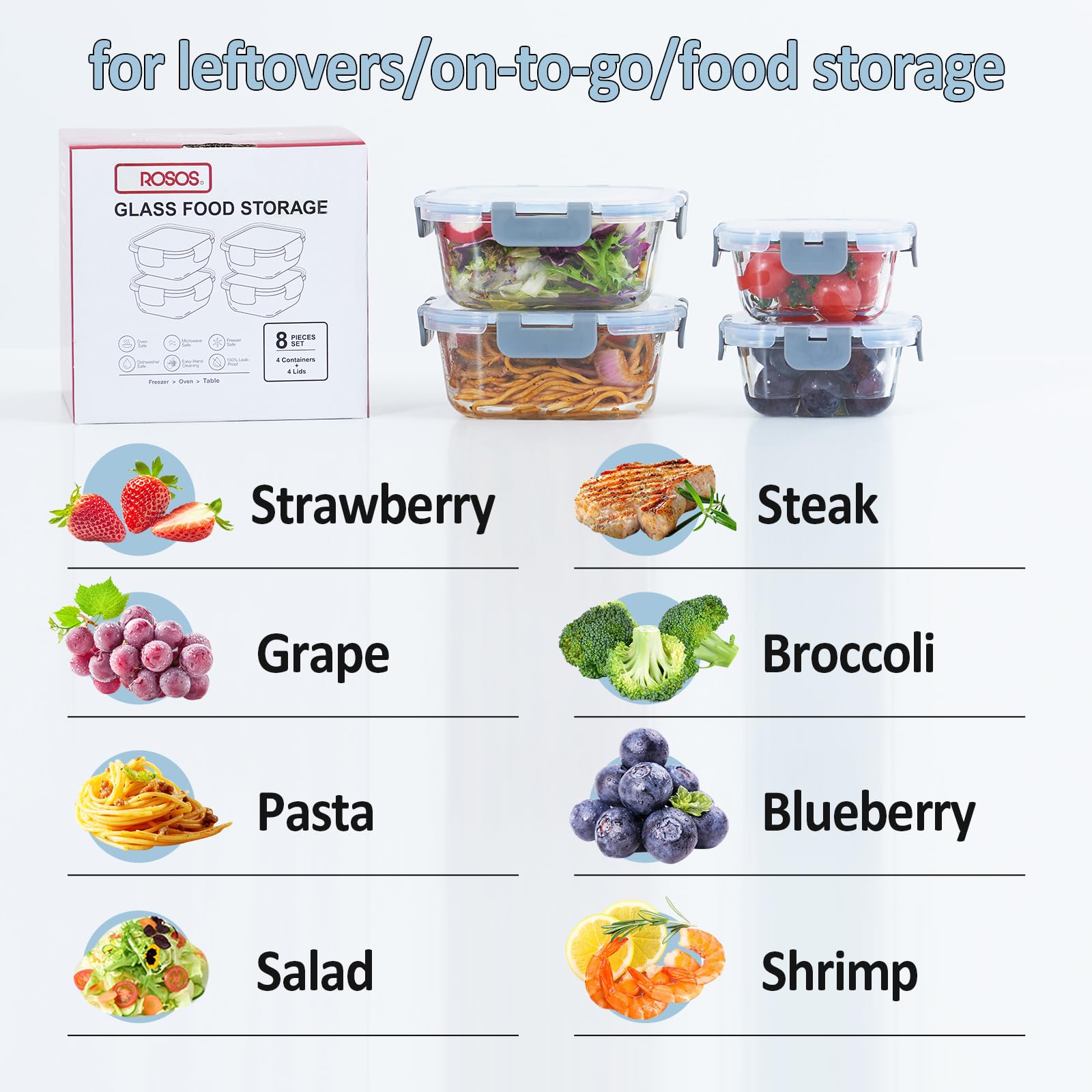 Premium 4-Pack Glass Food Storage Containers with Airtight Lids - Shatterproof & Leakproof for Oven, Microwave & Dishwasher Safe - Ideal for Meal Prep, Leftovers & Pantry Organization (Grey)