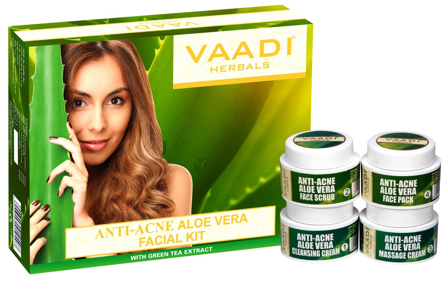 Vaadi Herbals Anti Acne Aloe Vera Facial Kit with Green Tea Extract - 70g Organic Skincare for Oily & Acne-Prone Skin - Perfect for Daily Cleansing & Blemish Control
