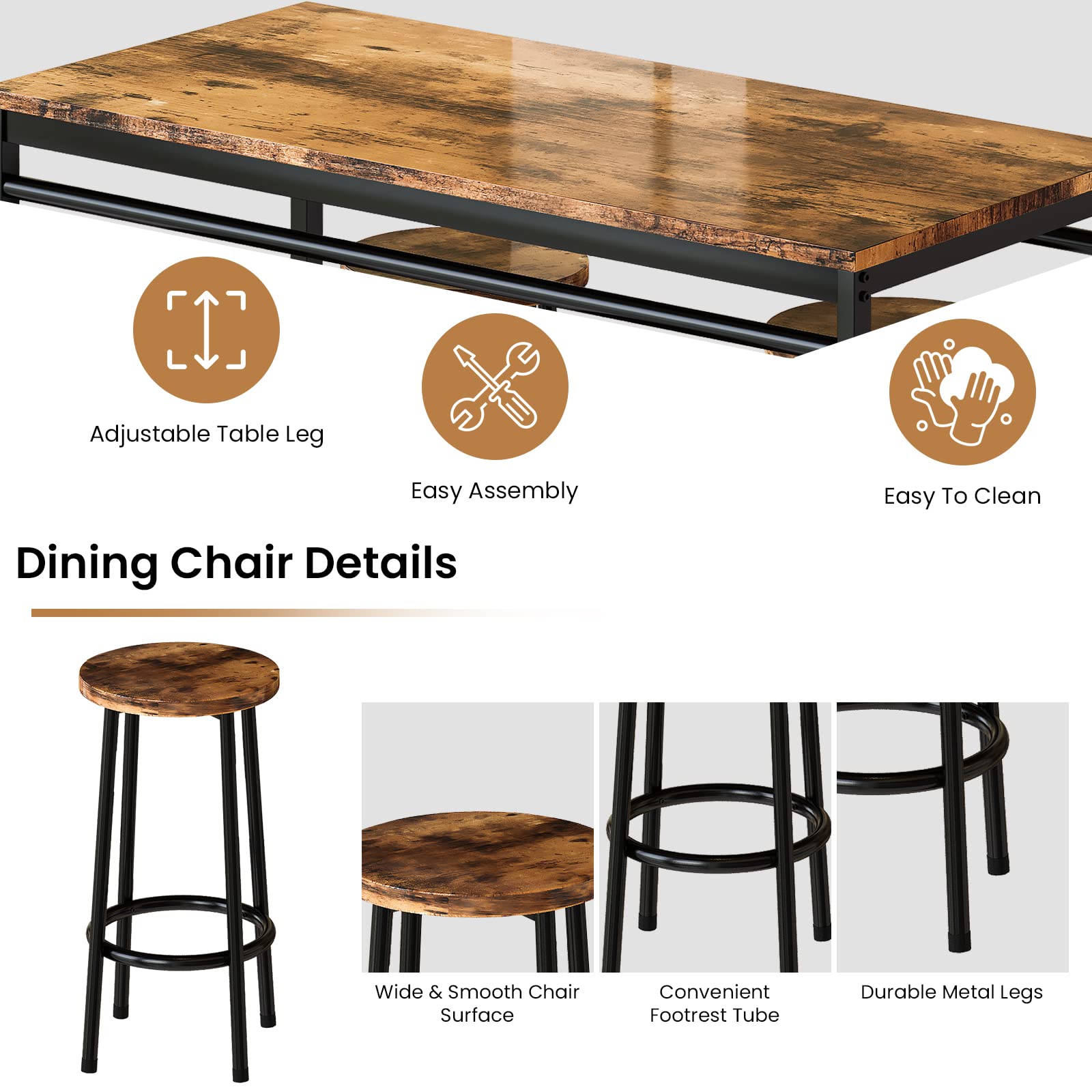 Recaceik 5-Piece Counter Height Dining Table Set for 4 with Bar Stools - Modern Kitchen & Breakfast Table for Small Spaces, Apartments, Condos - Perfect for Entertaining, Family Meals & Compact Living Areas