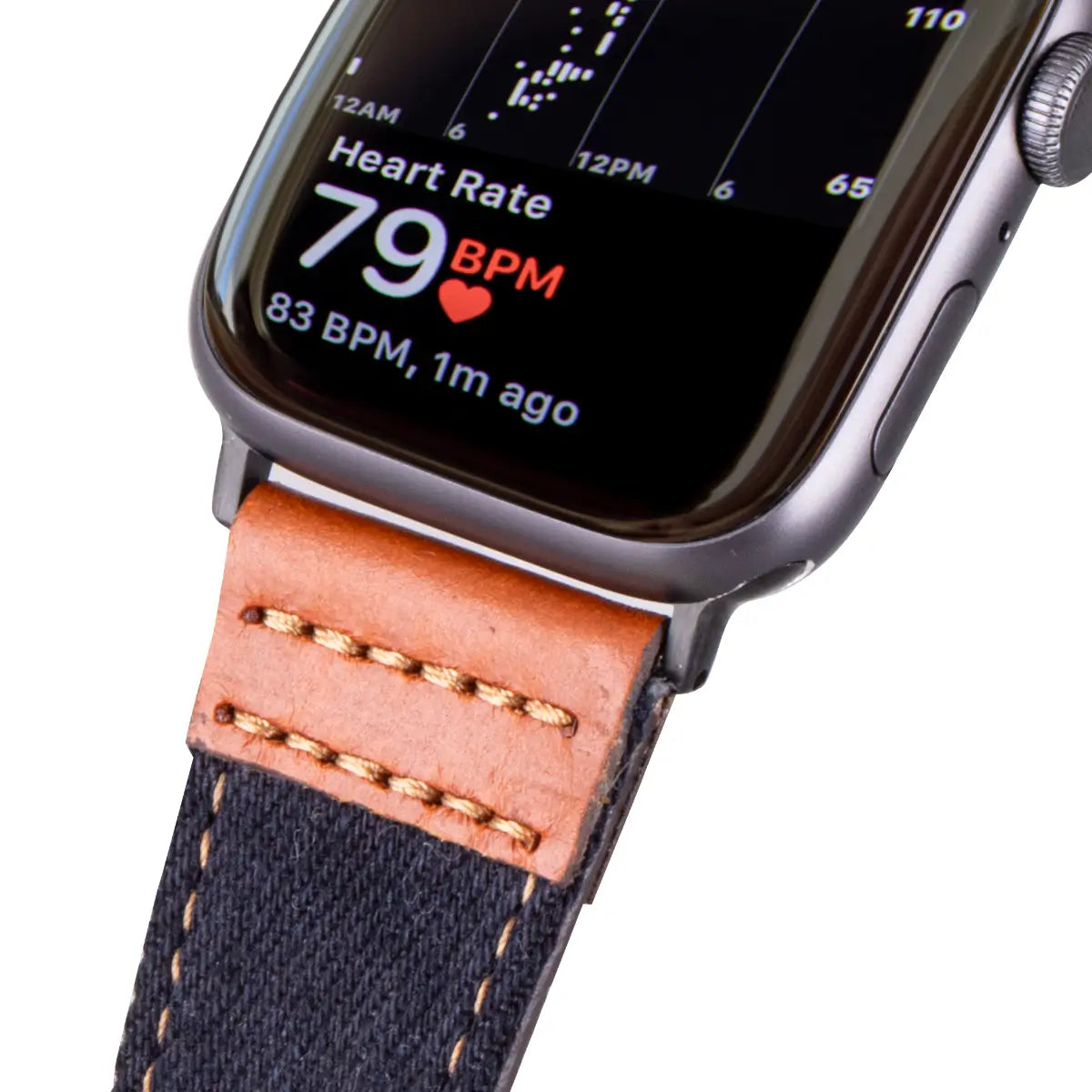 Premium Black Denim & Genuine Brown Leather Apple Watch Band - Stylish & Durable Replacement Strap for Workout, Office & Casual Wear