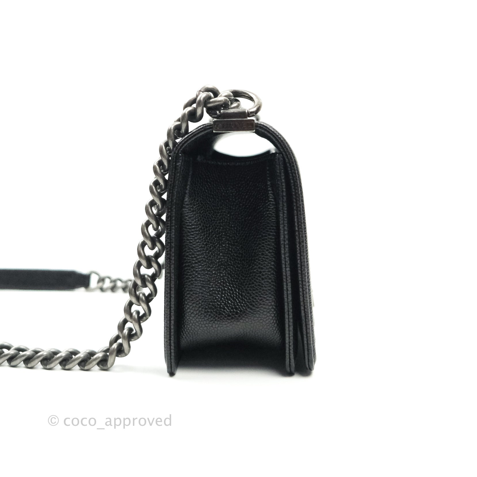 Chanel Boy Quilted Medium Handbag in Black Caviar Leather with Ruthenium Hardware - Luxury Crossbody Bag for Women, Perfect for Evening Events & Date Nights