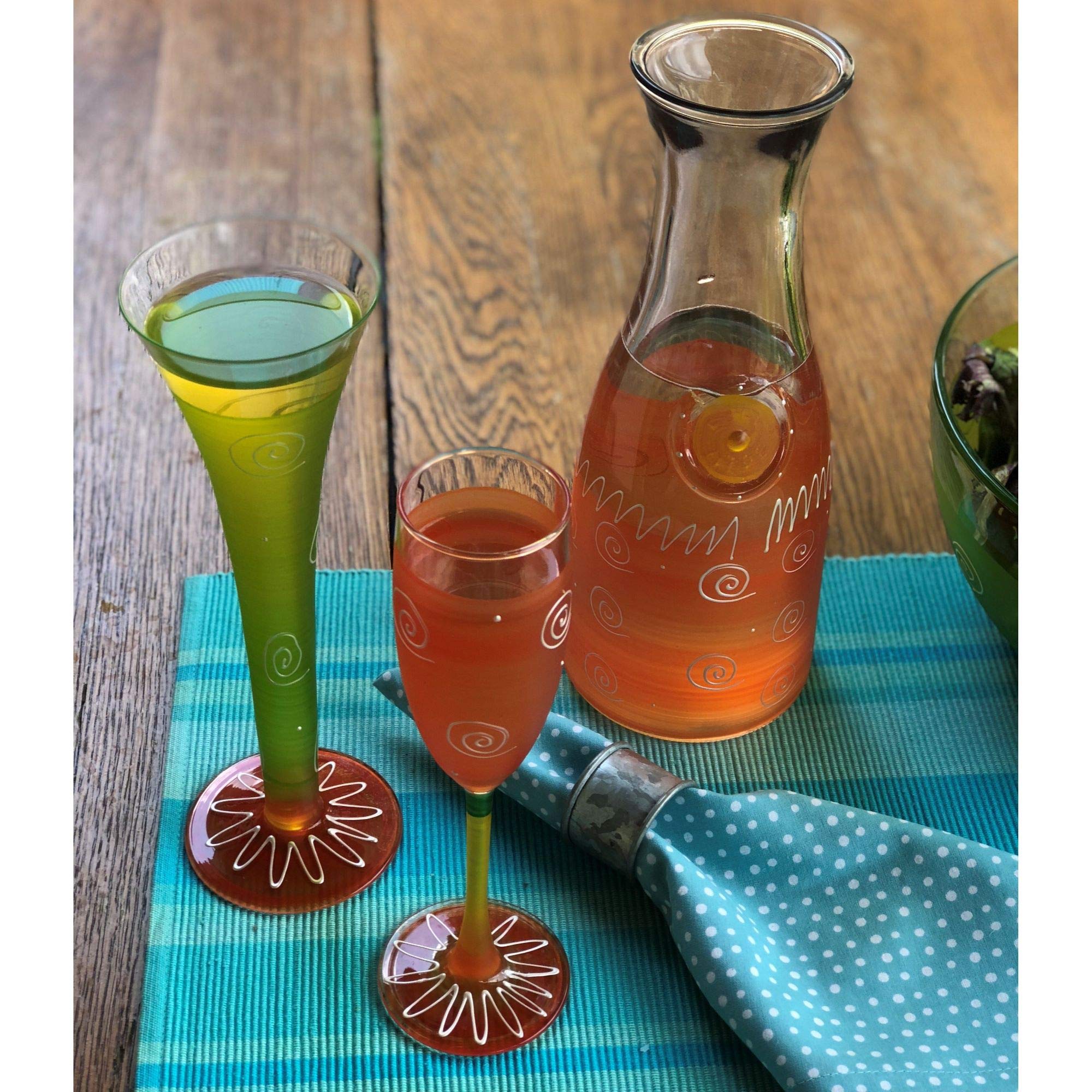Set of 2 Orange & White Hand-Painted Champagne Flutes - 5.75 Oz Elegant Glassware for Weddings, Parties & Romantic Dinners