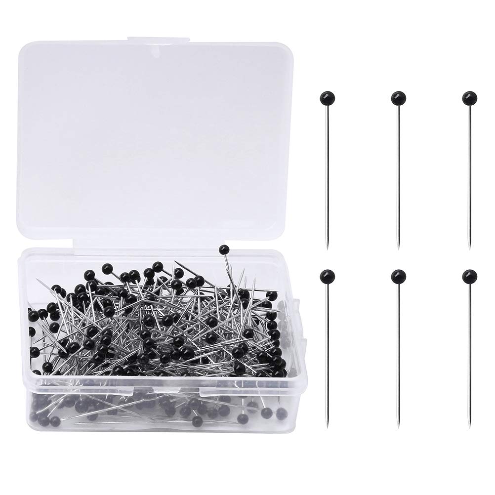 250pcs Ball Head Sewing Pins for Dressmaking & Quilting - Black Glass Head Pins for Jewelry Making