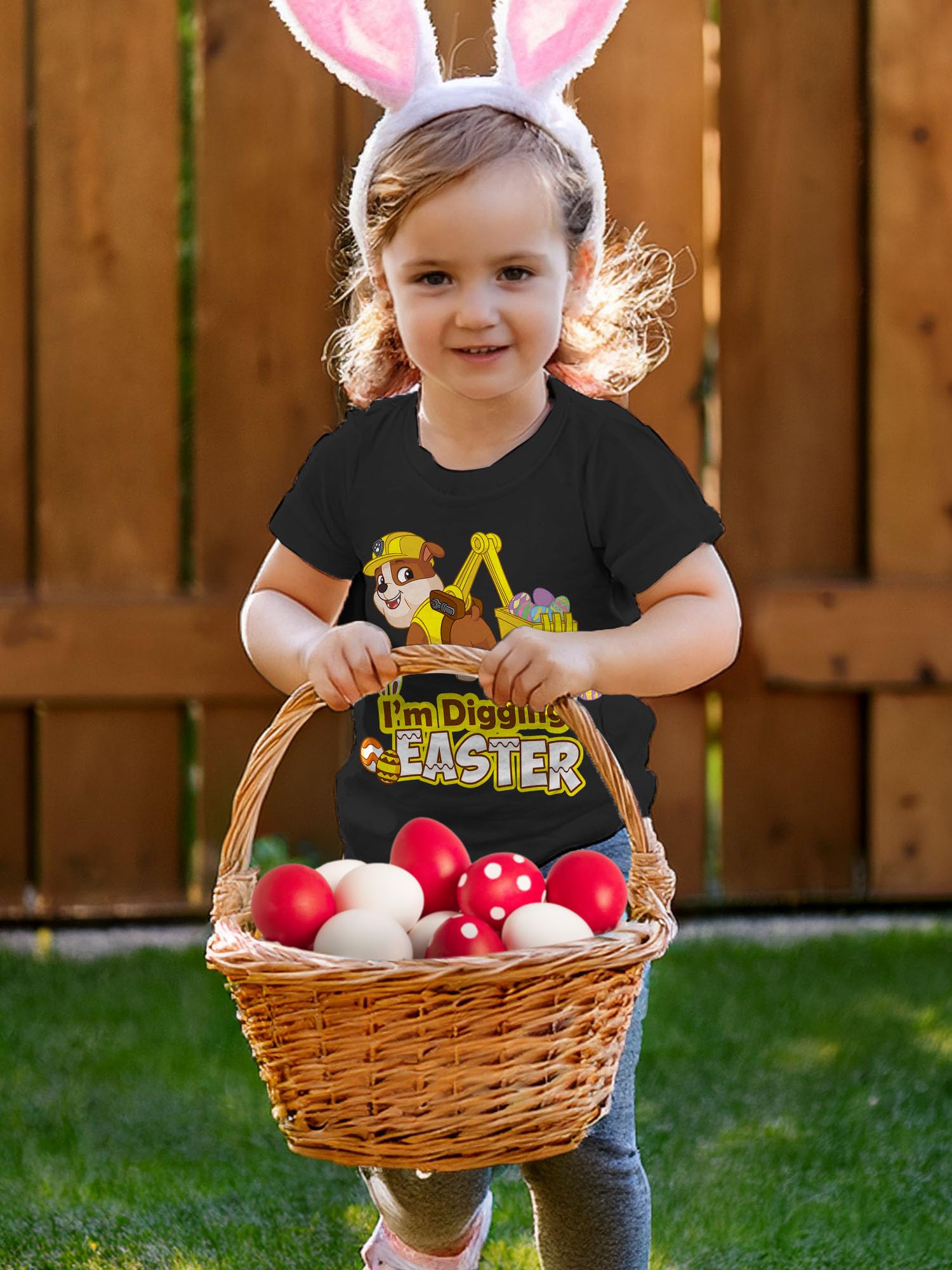 **Paw Patrol Rubble Digging Easter Egg Hunt T-Shirt for Toddler Boys & Girls - Fun Kids Easter Party & Egg Hunting Outfit**