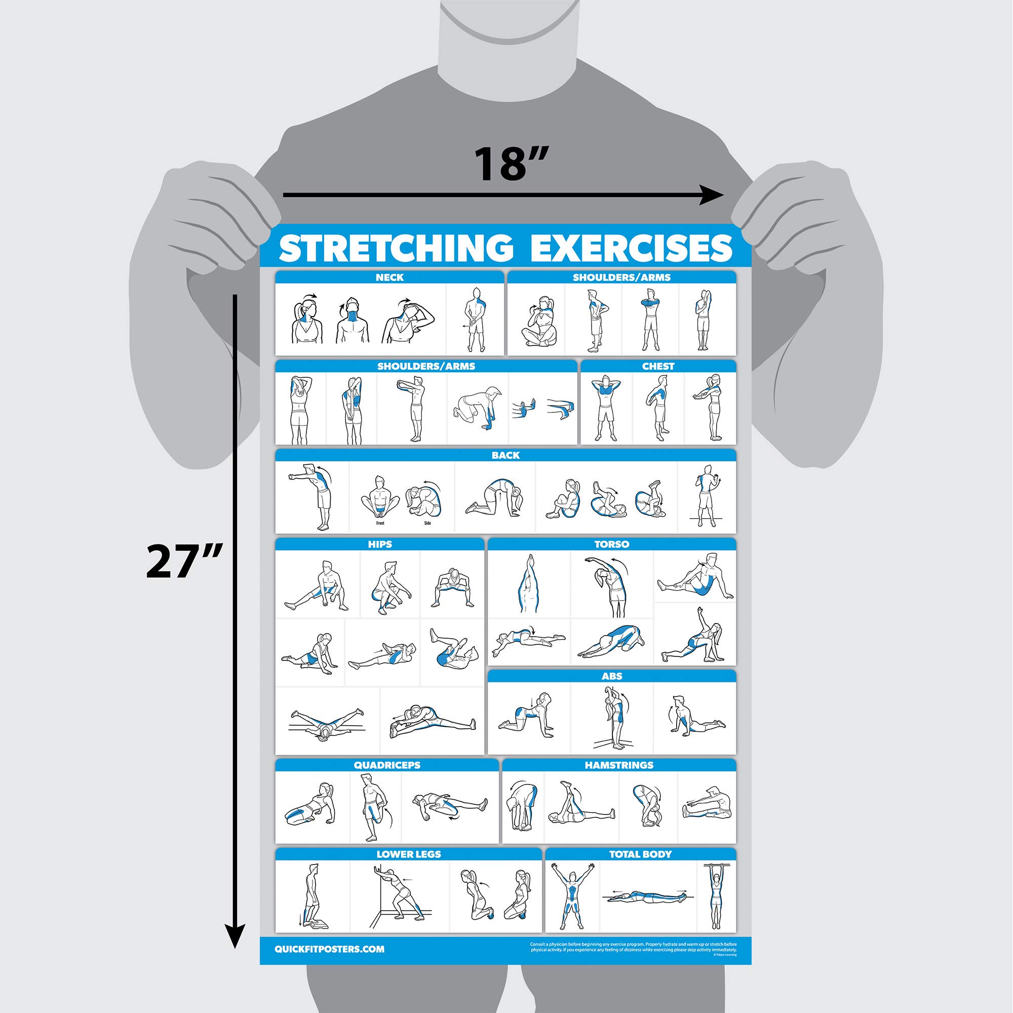 Quick Fit Bodyweight Workouts & Stretching Exercise Poster Set - Laminated 2-Chart Fitness Guide for Home Gym, Office & Travel - Bodyweight Training Routine & Flexibility Workouts for Men & Women
