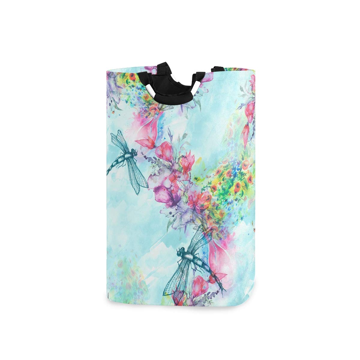 Blueangle Collapsible Laundry Basket with Flower Dragonfly Design - Large Durable Clothes Hamper for Dirty Laundry Storage | Perfect for Bedroom, Bathroom & Laundry Room Organization