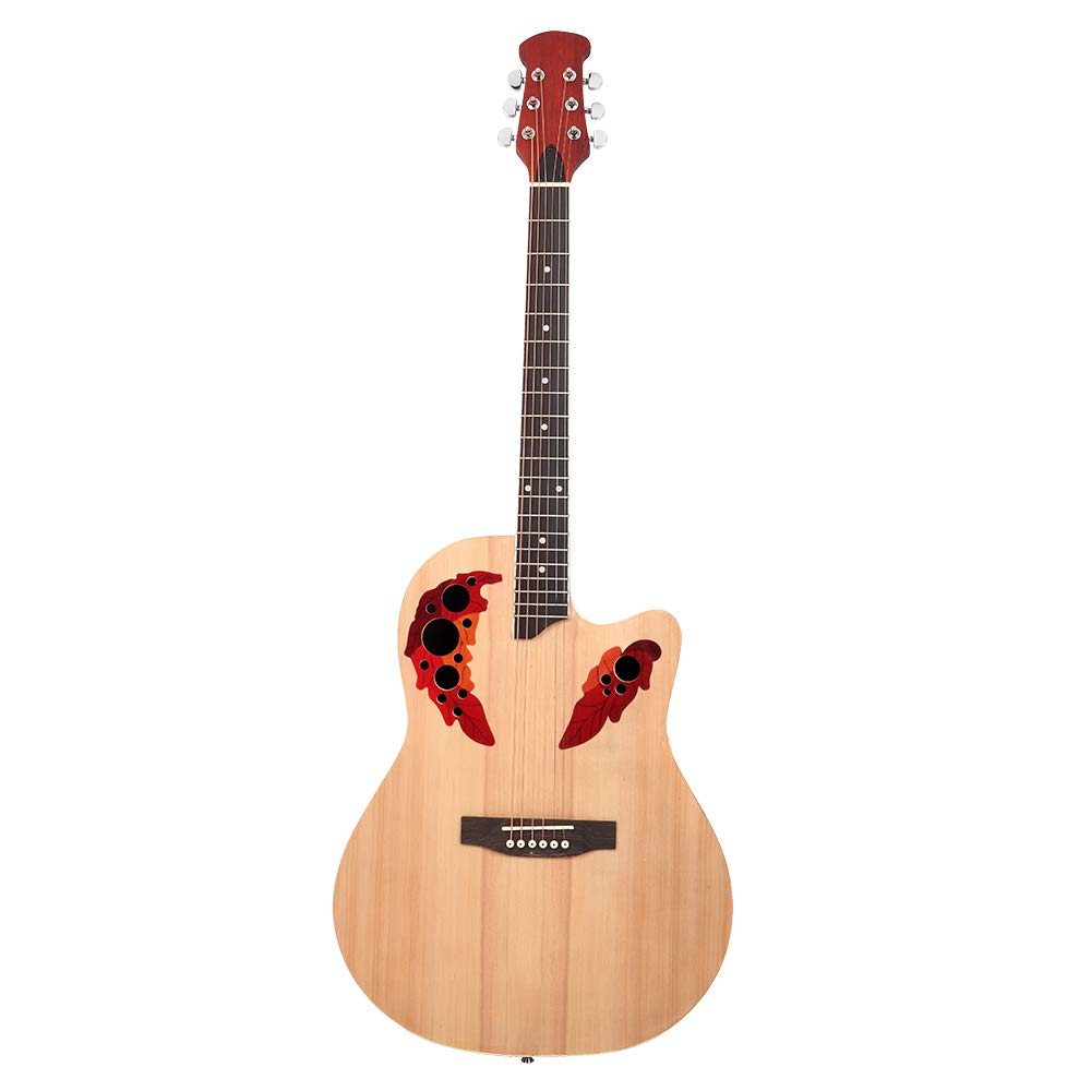 41 Inch Cutaway Round Back Acoustic Guitar with Spruce Top & Grape Soundhole - Perfect for Beginners, Camping, and Live Performances (Burlywood Finish)
