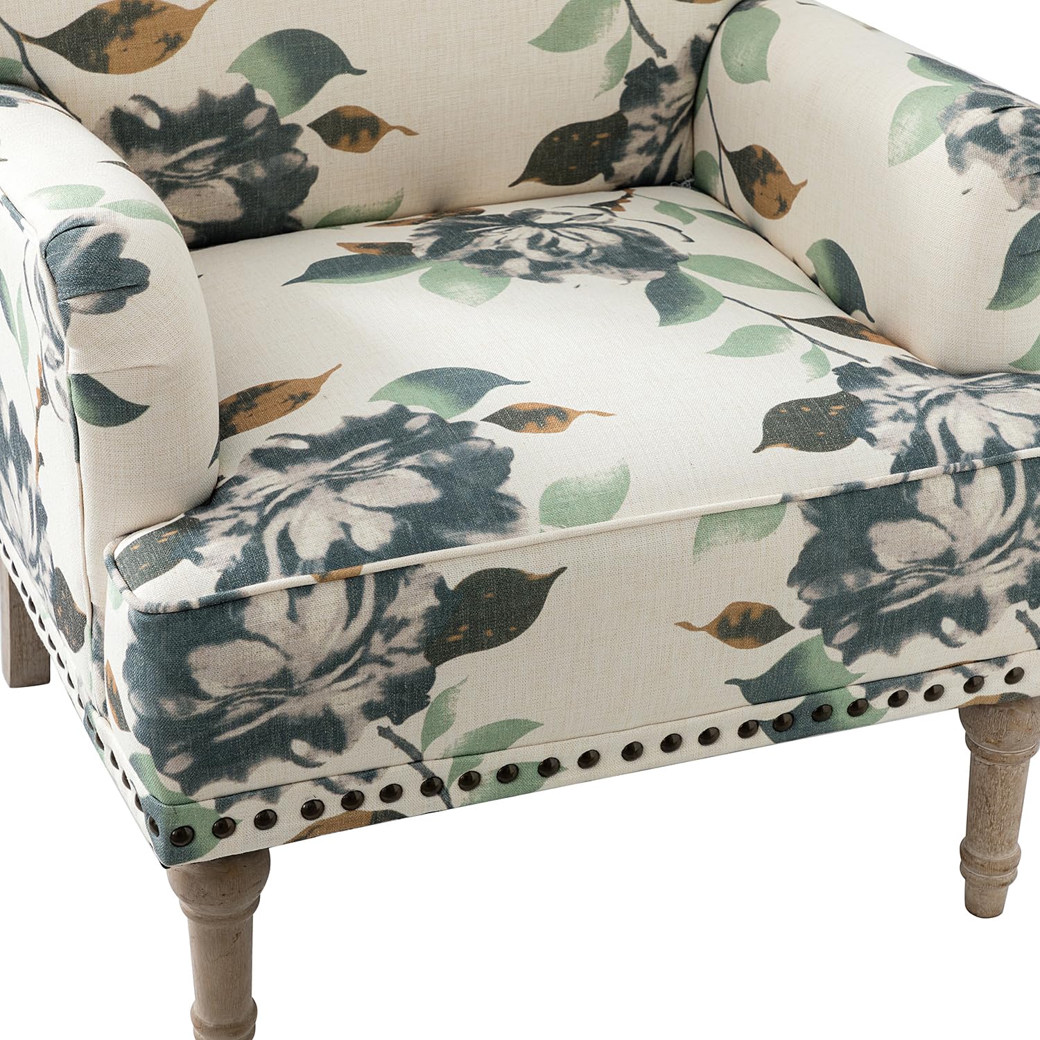 HULALA HOME Modern Armchairs Set of 2 - Wooden Legs & Nailhead Trim Upholstered Accent Chairs, Floral Pattern Living Room Bedroom Furniture for Home Decor (Harbor) - Perfect for Reading Nook, Lounge Area or Guest Seating