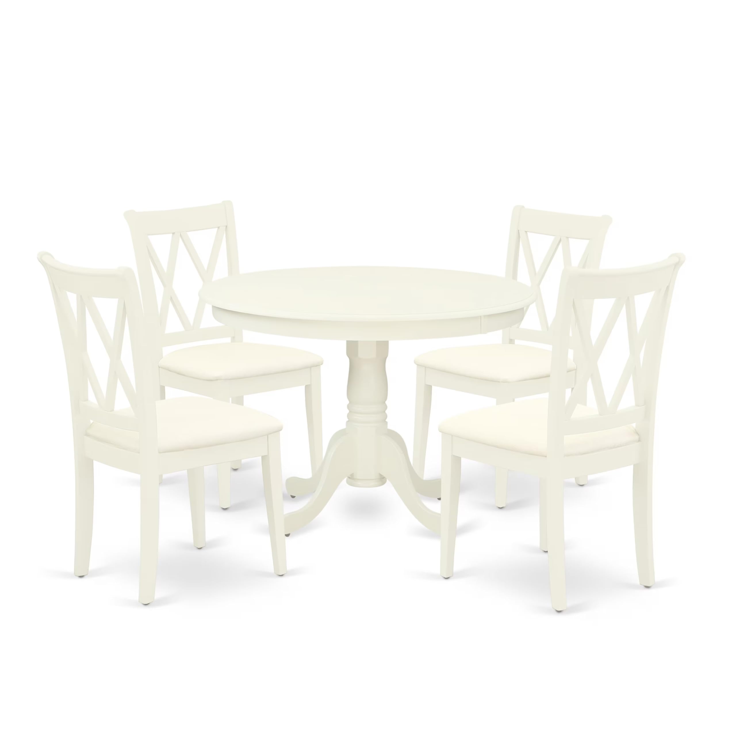 East West Furniture HLCL5-LWH-C 5-Piece Round Dining Table Set with Pedestal Base & 4 Linen Upholstered Chairs, 42x42 Inch, Linen White - Perfect for Small Spaces, Breakfast Nooks & Cozy Family Meals