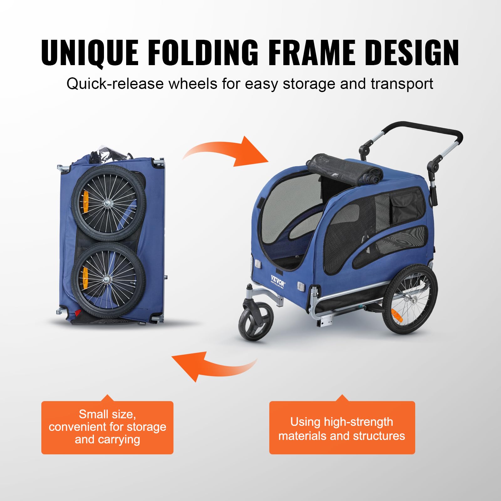 VEVOR 2-in-1 Dog Bike Trailer & Pet Stroller - Heavy Duty 100 lbs Capacity, Foldable Bicycle Carrier with Quick Release Wheels & Universal Coupler - Perfect for Cycling Adventures, Jogging & Outdoor Activities with Your Pet