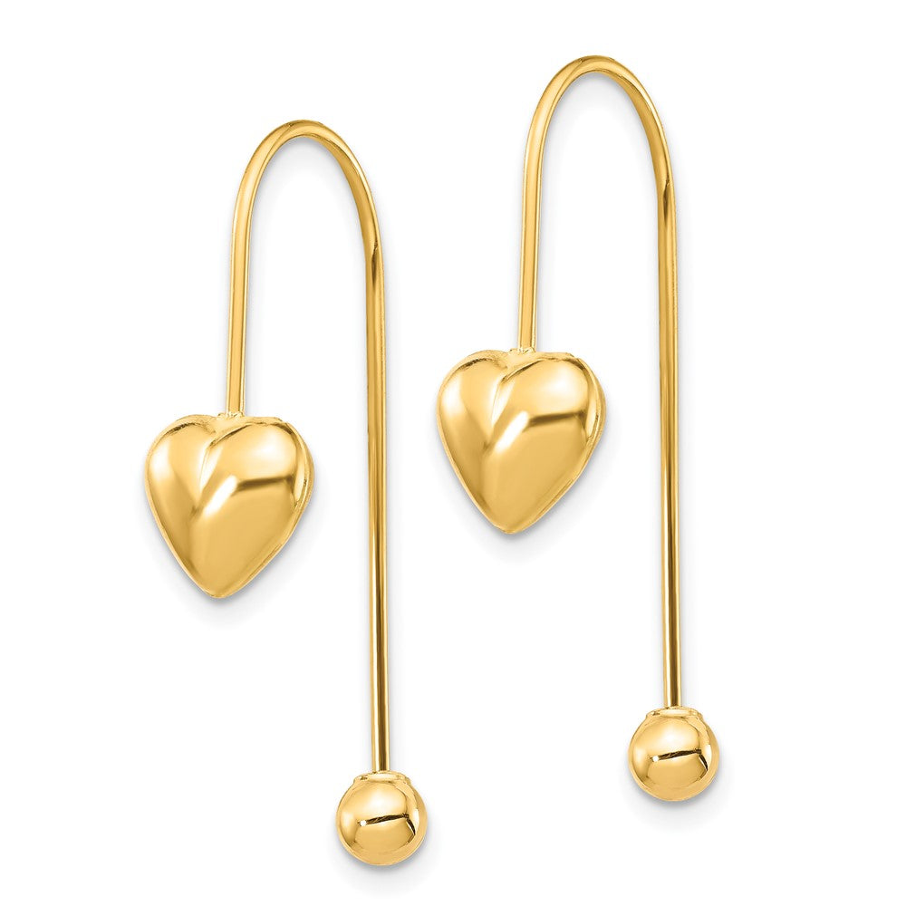Gold Puffed Heart Earrings with Screw End Threader - Elegant Cartilage & Helix Piercing Jewelry - Perfect for Valentine's Day Gifts & Everyday Wear