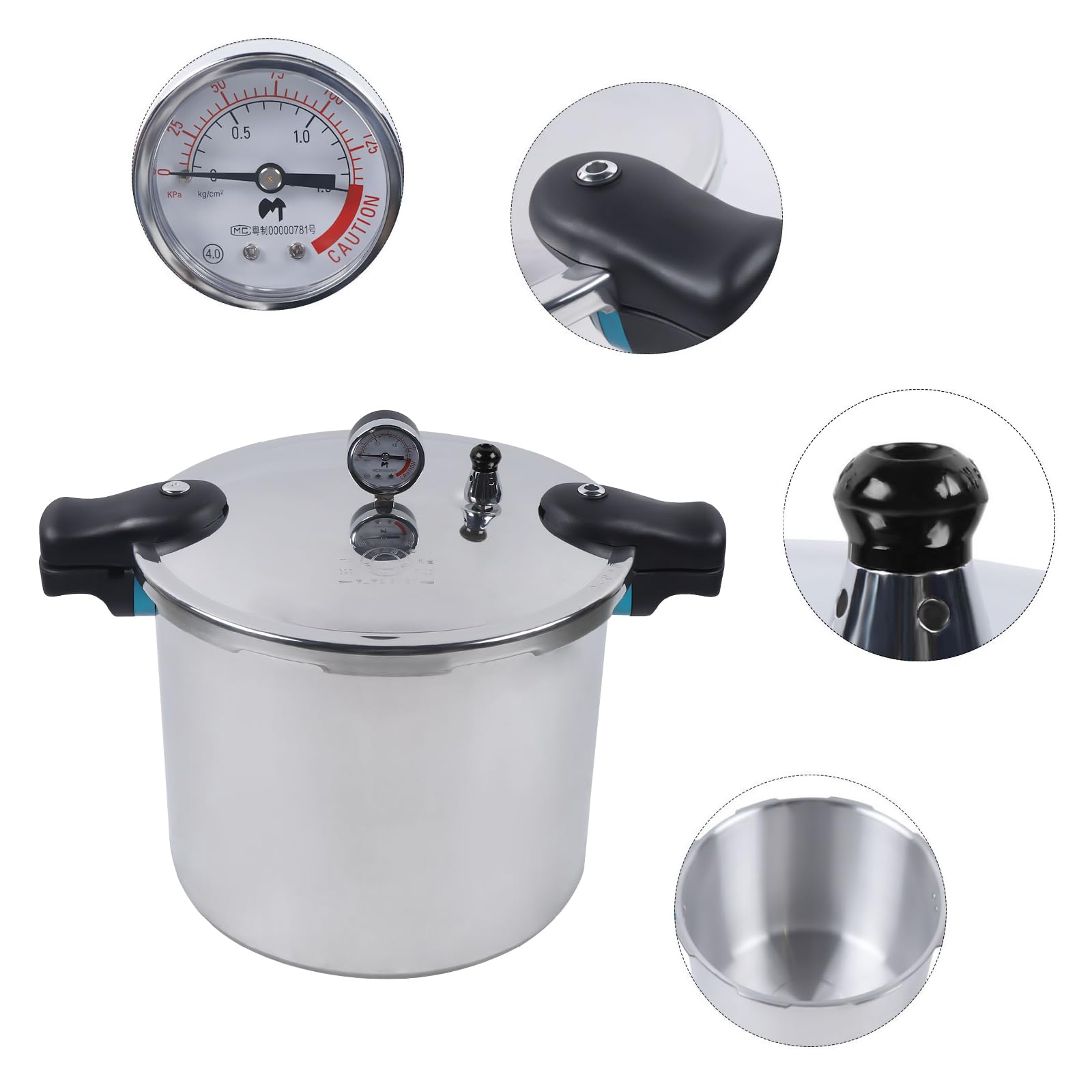 23 Quart Aluminum Pressure Canner Cooker with Gauge & Release Valve - 11psi, 22L Large Capacity for Home Canning, Preserving Food, Pickling - Perfect for Family Kitchens & Commercial Use (Stainless Steel)