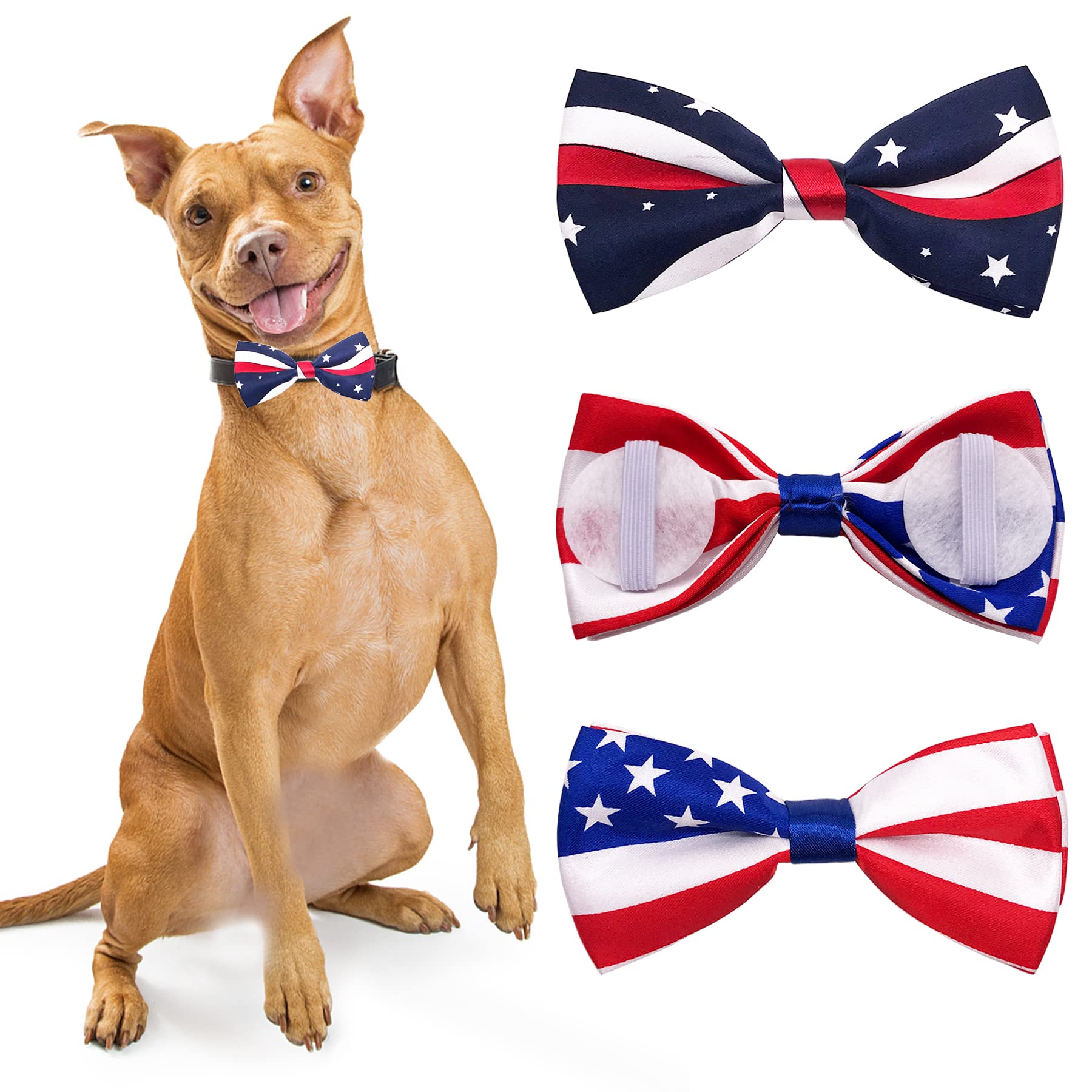 2pcs Patriotic US Flag Dog Bow Ties - Large Adjustable Collar Bowtie for Medium & Big Dogs - Perfect for Independence Day, July 4th, June 14 & Holiday Parties - Cute Grooming Accessories for Patriotic Events, Photo Shoots & Special Occasions