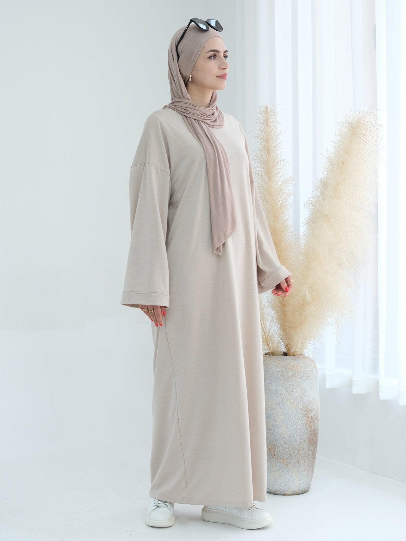 Ava Knit Maxi Dress for Women - Elegant Beige Long Sleeve Flowy Dress for Casual, Party & Wedding Guest Outfits | Perfect for Fall, Winter & Special Occasions