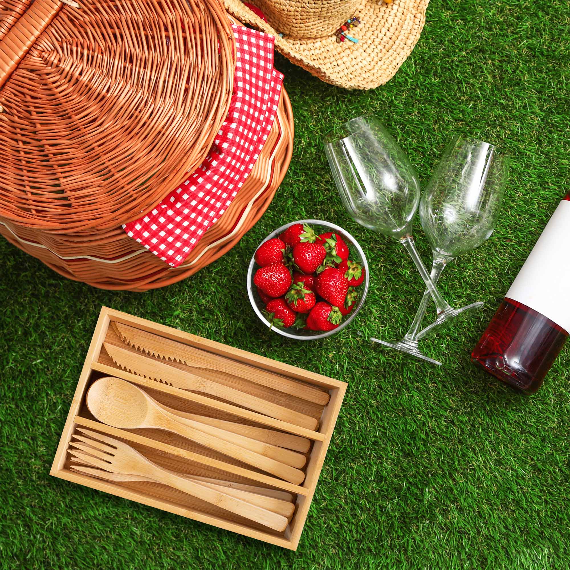 12-Piece Reusable Bamboo Cutlery Set with Travel Case | Eco-Friendly Utensils for Camping, Picnics & Zero Waste Lifestyle