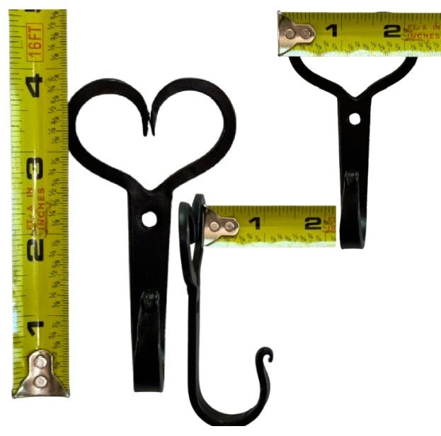 Hand Forged Heart Hook - Solid Wrought Iron Wall Hooks in 3 Sizes (Small, Medium, Large) for Home Decor, Coat Hanging, and Farmhouse Style Organization