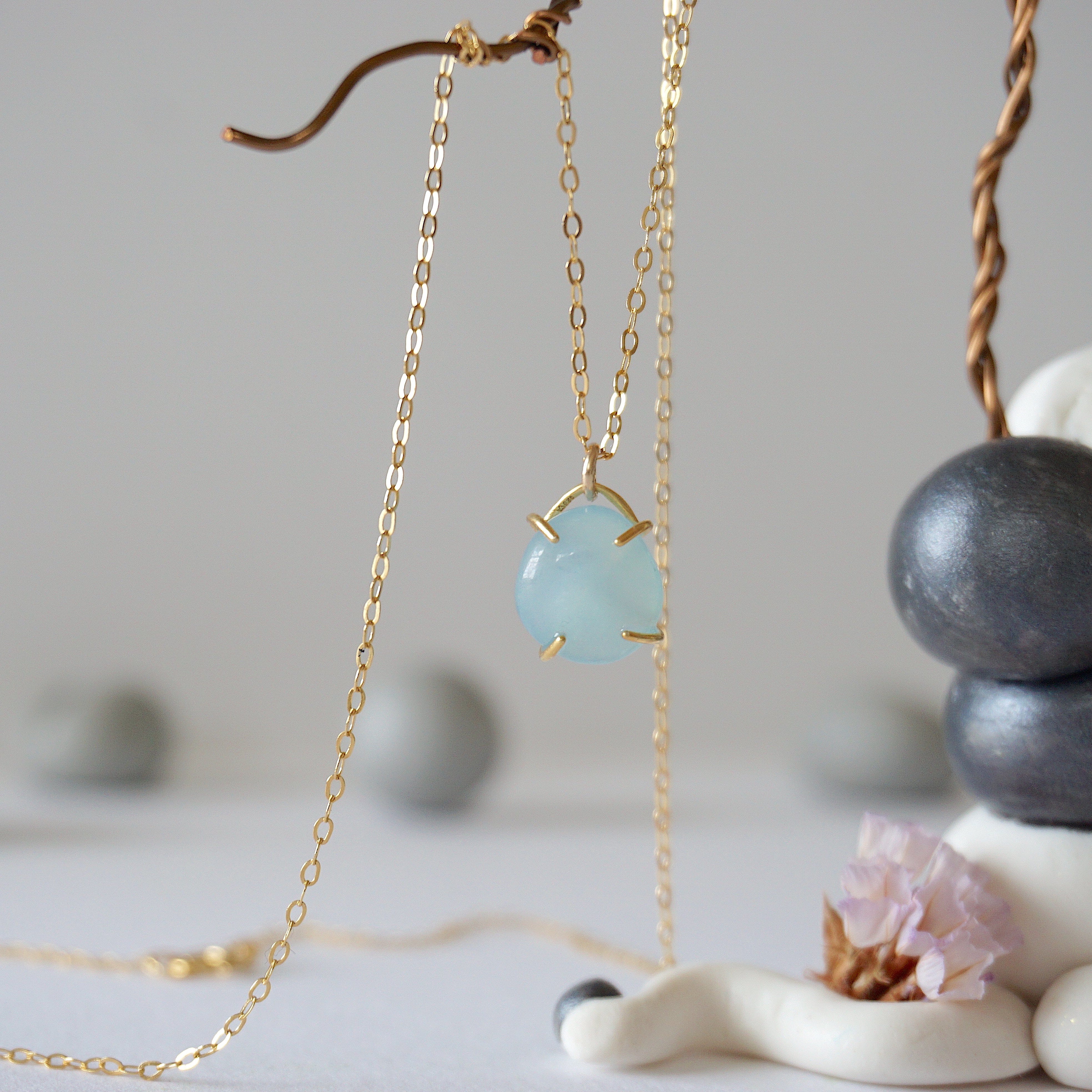 14K Gold Filled Aquamarine Huggie Charm Necklace for Women - Dainty Layering Jewelry for Everyday Wear, Gift for Her, Birthday & Anniversary Present
