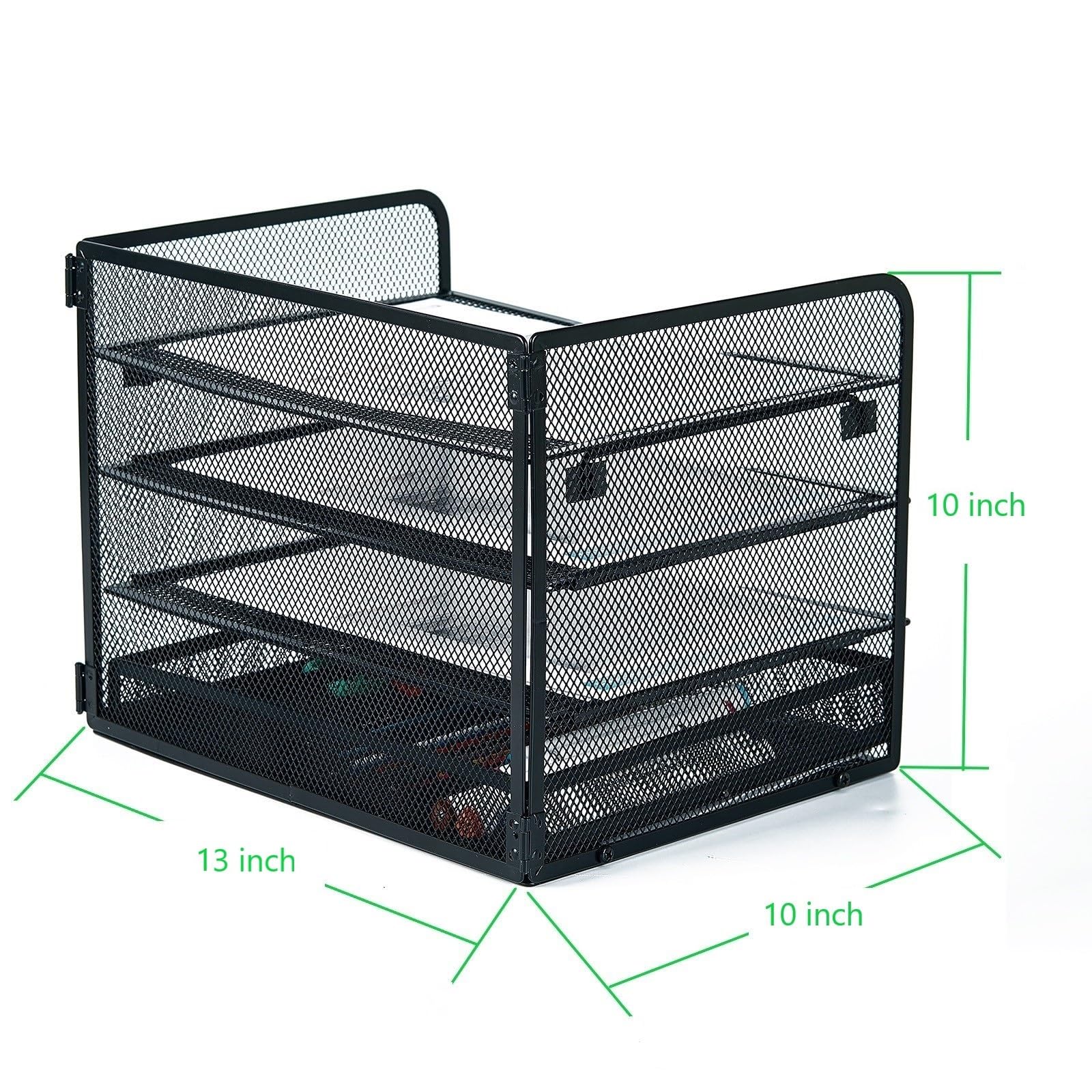 4 Tier Mesh Paper Letter Tray with Sliding Drawer - Black Office File Organizer for Desk, Home & Workplace - Perfect for Mail Sorting, Document Storage & Office Organization