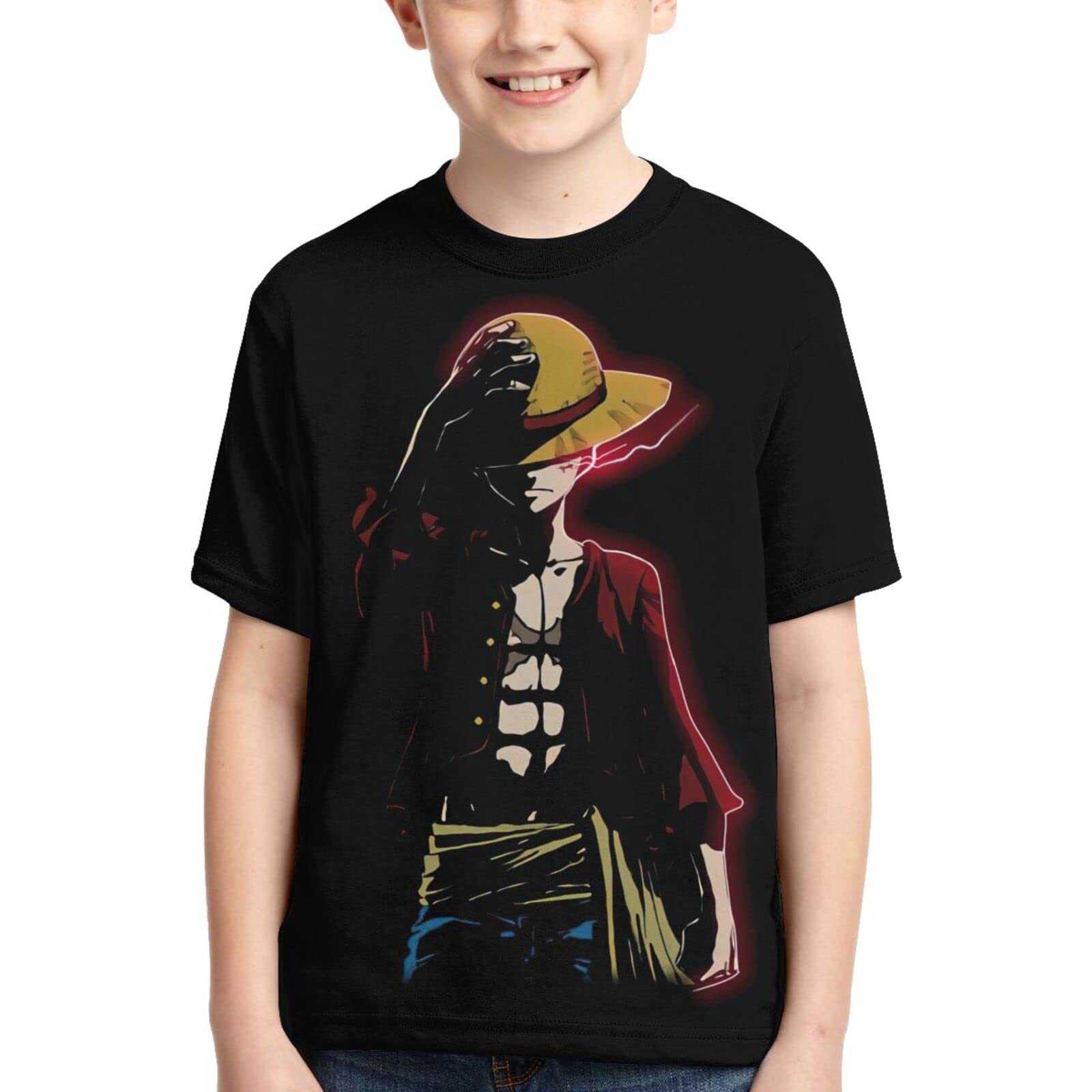 One Piece Anime Boys Fashionable Round Neck Short Sleeve Black T-Shirt - Perfect for Cosplay, Anime Conventions & Casual Wear