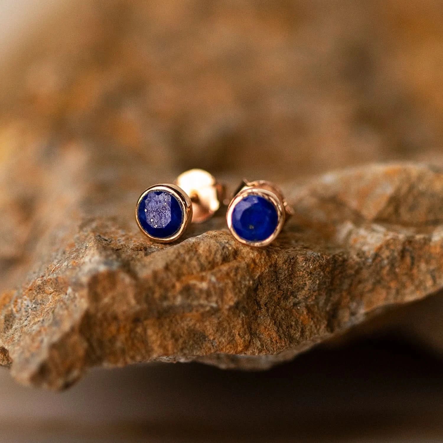 Lapis Lazuli Mini Stud Earrings - Rose Gold Plated September Birthstone Jewelry - Perfect Gift for Women, Girls, Birthday, Anniversary & Everyday Wear