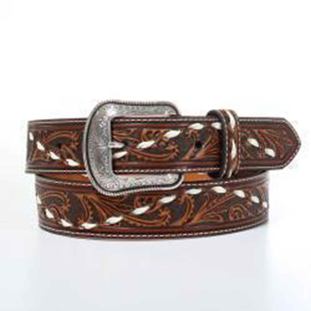 3D Belt CO. Men's Hand Tooled Basket Lace Belt - Genuine Leather Western Style Belt for Men - Perfect for Cowboy Boots, Jeans & Western Fashion Outfits