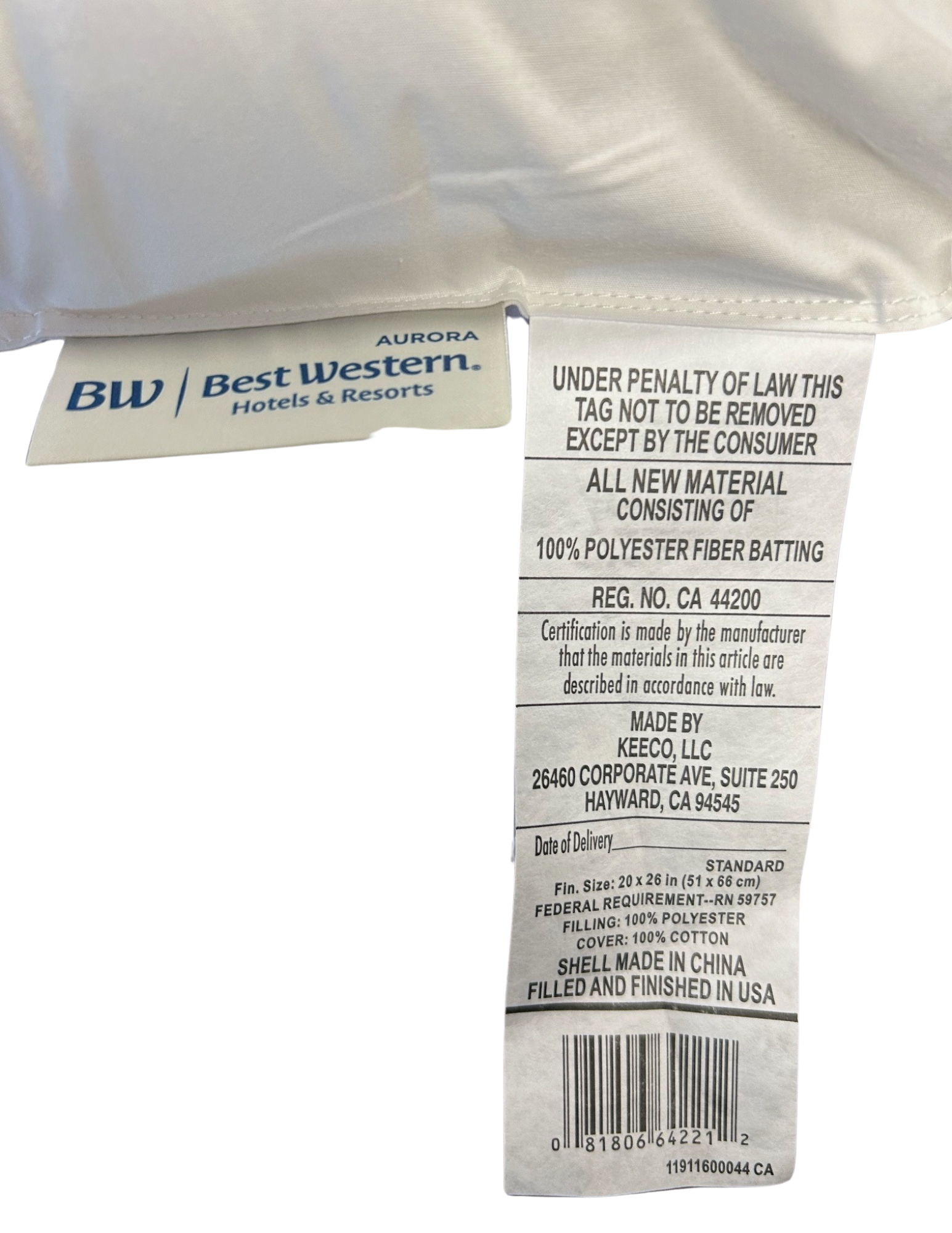Best Western® Aurora Pillow - Medium Support Polyester Fiber Pillow for Side Sleepers & Back Pain Relief - Hotel Quality Comfort for Home Use
