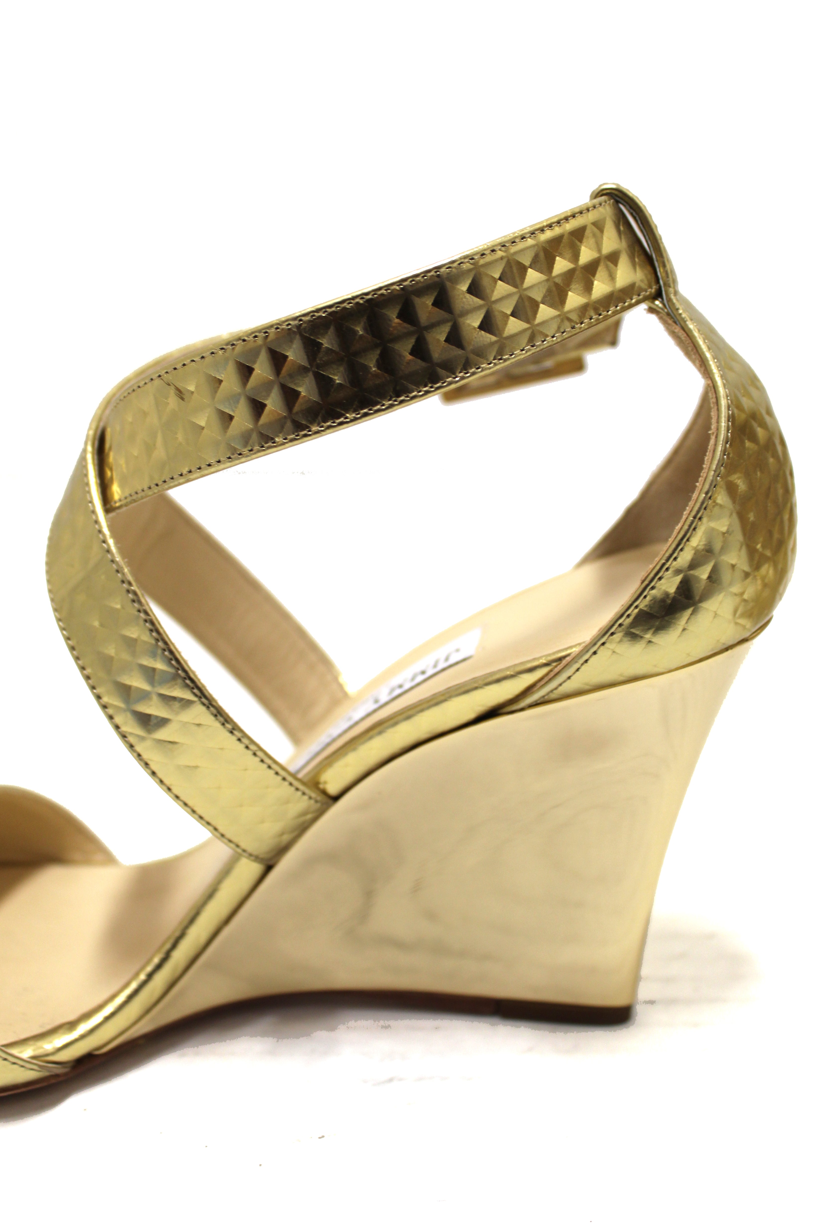 Authentic Jimmy Choo Metallic Gold Wedge Sandals Size 36 | Women's Luxury Designer Heels for Weddings, Parties & Special Occasions