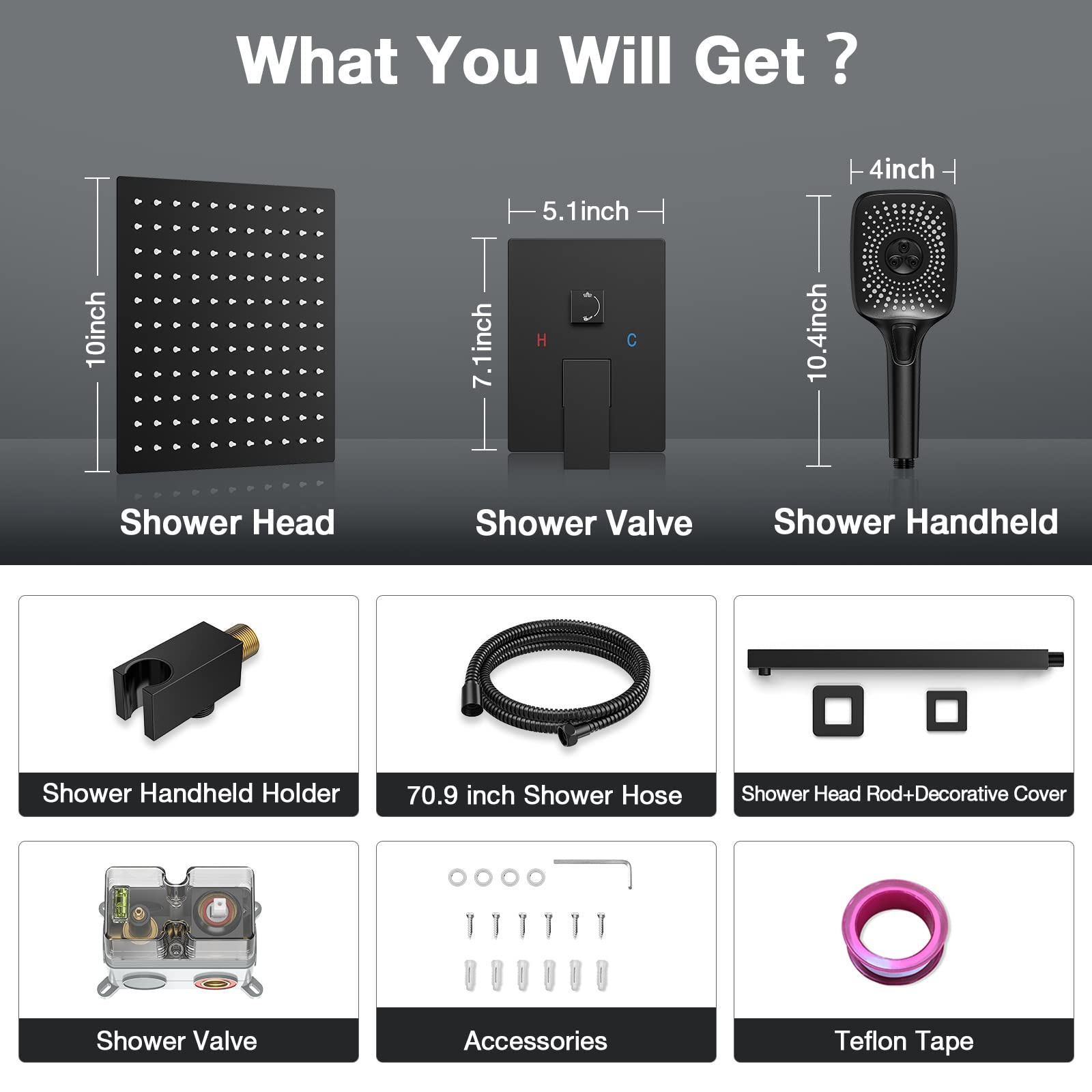 Premium Black Stainless Steel Shower Faucet Set - 10 Inch Rainfall Shower Head with Handheld Spray - 3 Function Shower System - Brass Pressure Balance Valve - Perfect for Modern Bathroom & Spa Experience