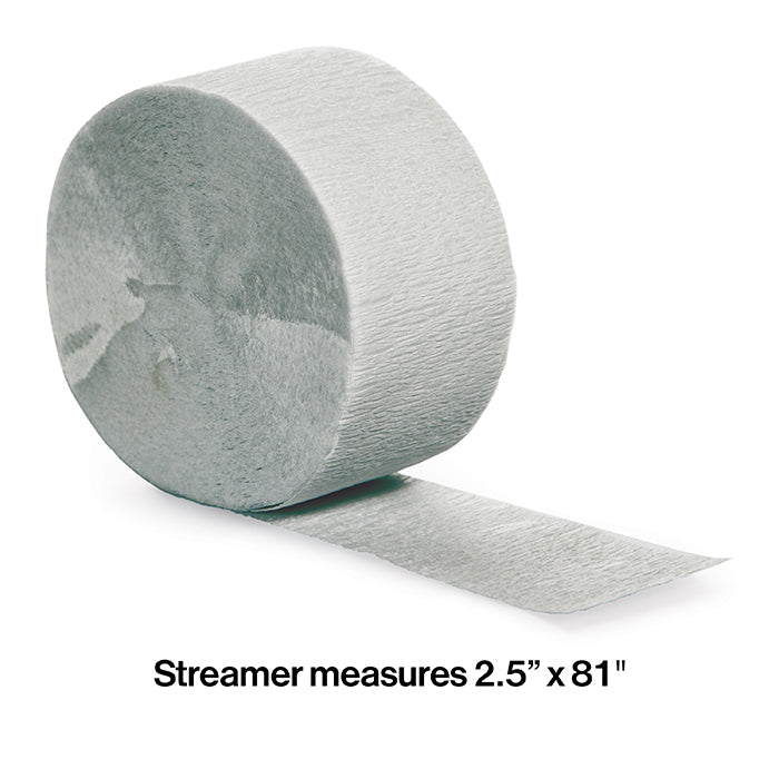 12-Piece Bulk Shimmering Silver Crepe Streamer Roll - 81 Feet Long for Party Decorations, Birthday Celebrations & Wedding Decor