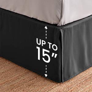 Queen Size SLEEP ZONE Pleated Bed Skirt - 15 Inch Tailored Drop, Anti-Static & Fade Resistant - Easy Fit Bedskirt for Luxury Bedroom Decor (Black) | Perfect for Master Bedrooms, Guest Rooms & Hotel Styling