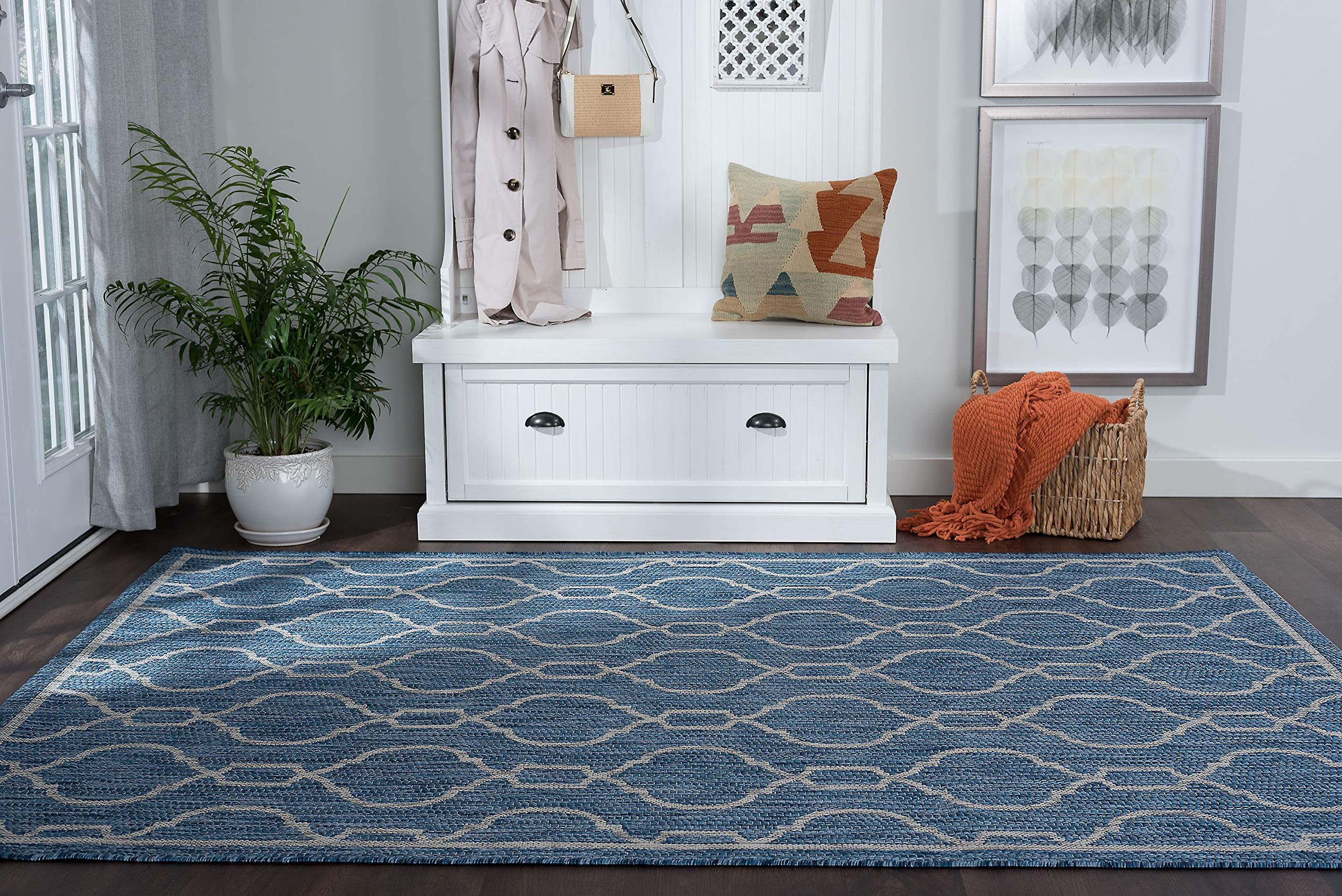 Indigo Jute Large Water Resistant Rug 8x10 - Indoor/Outdoor Entryway, Patio, Deck, Garden & Porch Mat - Waterproof Carpet for Hallway, Living Room & Bedroom - Perfect for High Traffic Areas & Outdoor Spaces