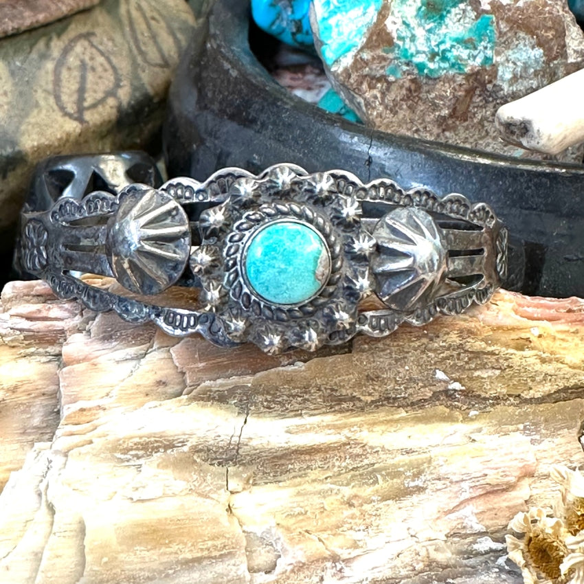 Vintage Fred Harvey Era Navajo Turquoise Bracelet - Genuine Sterling Silver Handmade Native American Jewelry - Perfect for Boho Fashion, Western Wear & Southwest Style Accessories
