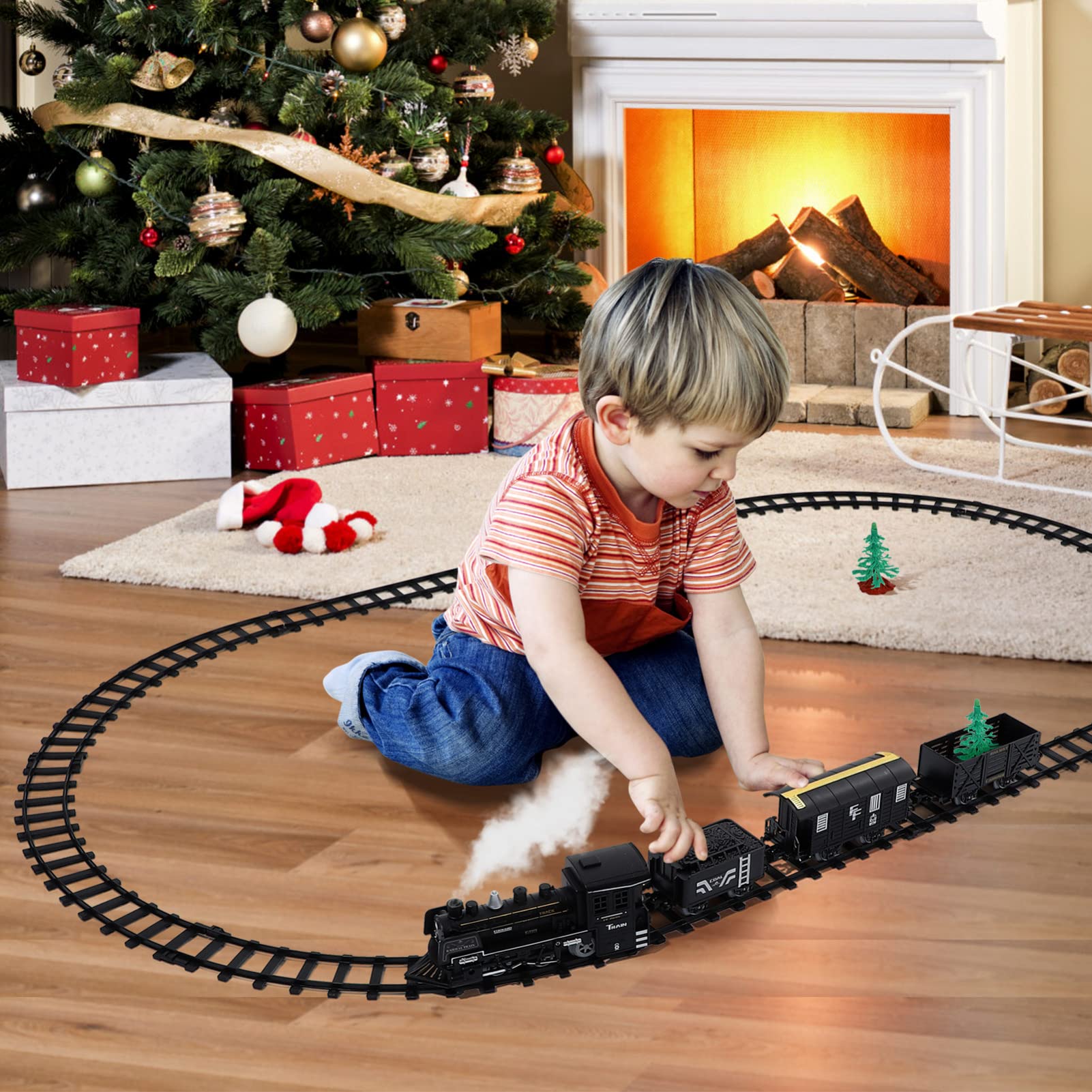 TOYANDONA Electric Train Set for Kids - Battery Powered Steam Locomotive Toy with Lights & Sounds | Perfect for Birthday Gifts, Christmas Presents & Indoor Playtime