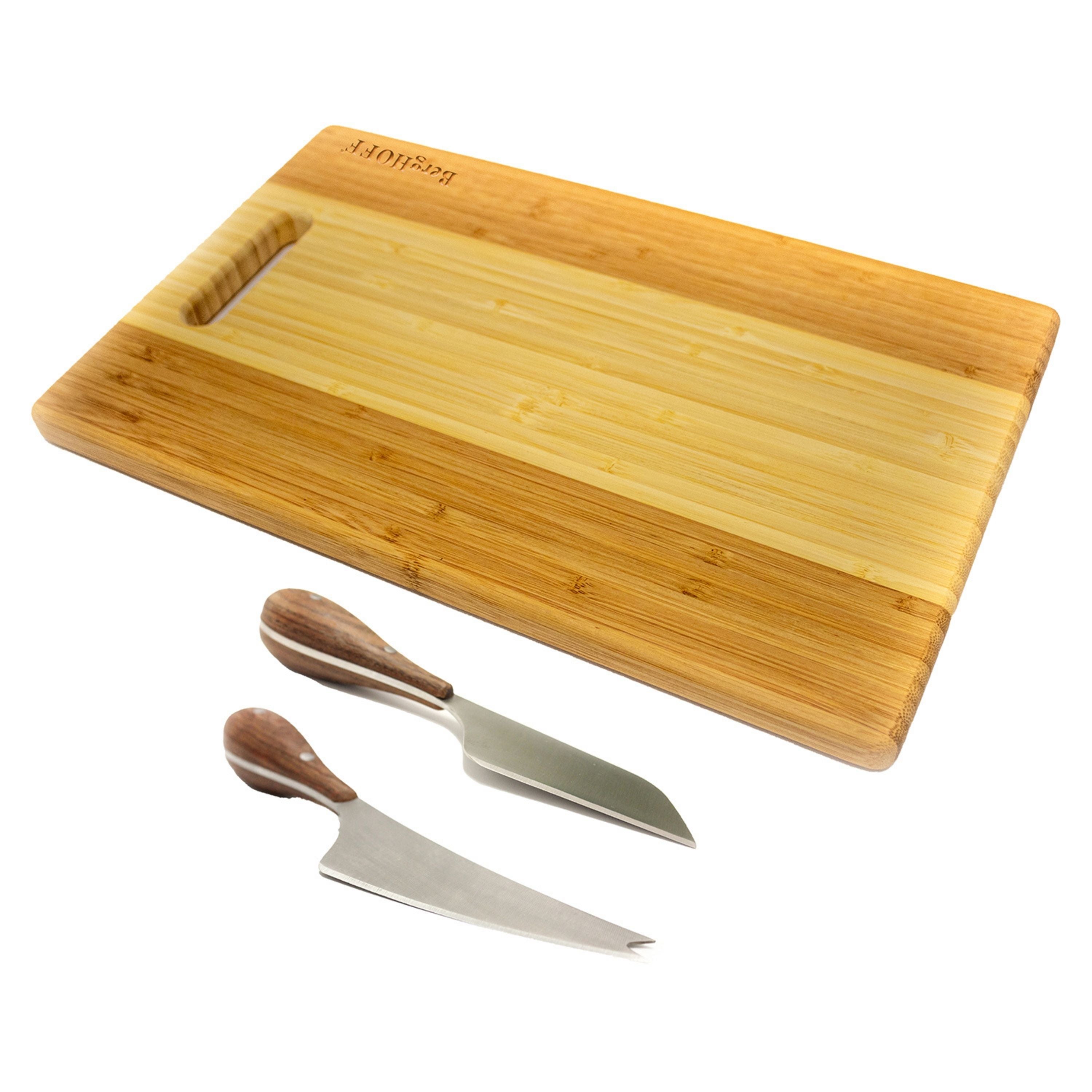 BergHOFF Aaron Probyn 3-Piece Cheese Knife Set with Bamboo Cutting Board & Handle – Perfect for Wine & Cheese Parties, Charcuterie Boards & Gourmet Entertaining