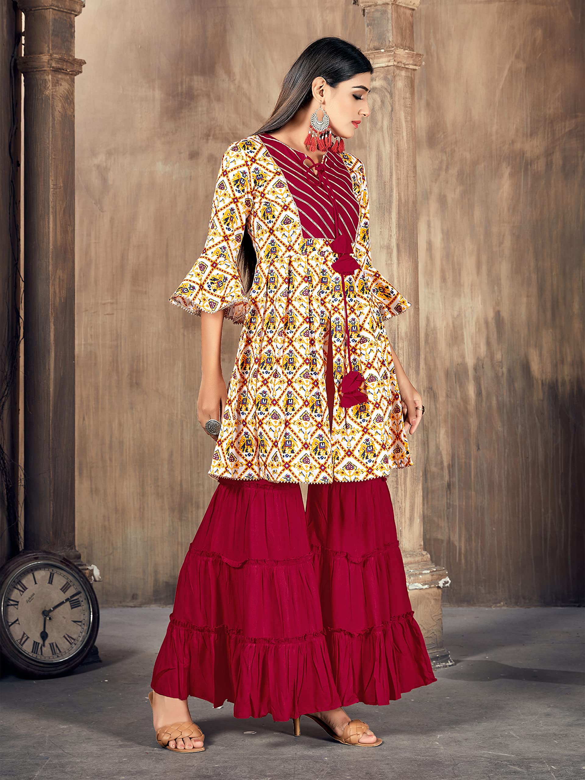 Stylish Indian Kurti for Women with Palazzo - Rayon Embroidered Dress Kurta Tops | Perfect for Festivals, Parties & Casual Wear
