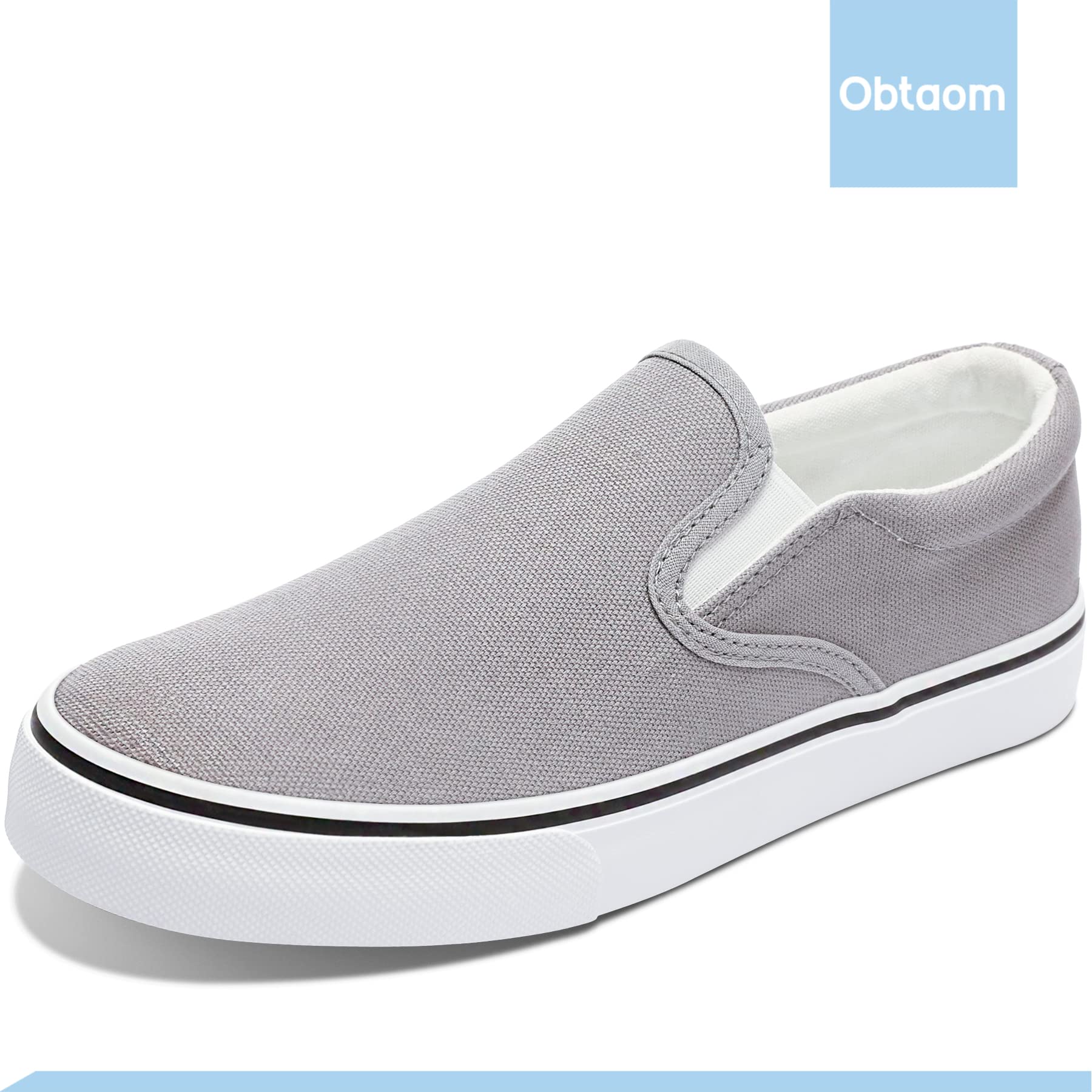 Obtaom Women's White Sneakers - Slip On Canvas Loafers for Women, Low Top Comfortable Casual Shoes - Perfect for Walking, Work, and Everyday Wear