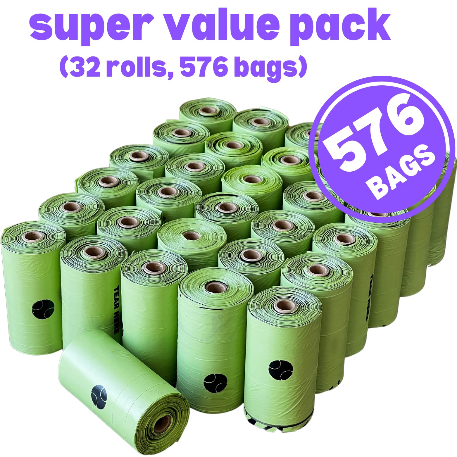 Eco-Friendly Biodegradable Dog Poop Bags with Dispenser - 576 Lavender Scented Waste Bags (32 Rolls, Green) | Pet Waste Cleanup for Dogs & Cats | Perfect for Park Walks, Backyard Cleanup & Travel