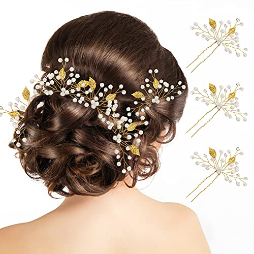 8-Piece Gold Bridal Hair Pins Set - Pearl & Rhinestone Leaf Flower Hair Accessories for Brides, Bridesmaids, Women & Girls | Perfect for Weddings, Proms & Special Occasions