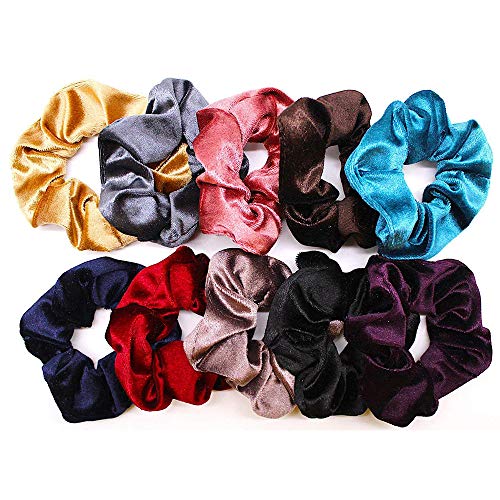 Micozy 10-Pack Velvet Hair Scrunchies for Women & Girls - 10 Colors - Gym & Party Hair Accessories