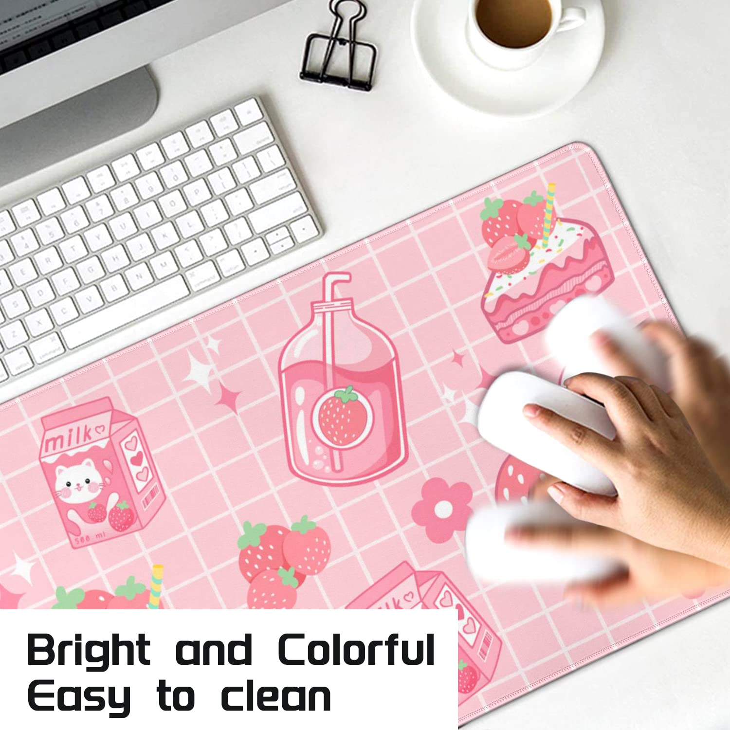 Kawaii Strawberry Milk Cat Gaming Mouse Pad - Extra Large 31.5