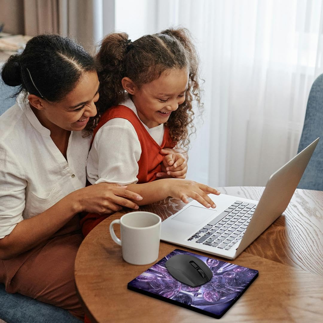 3D Purple Glass Spheres Mouse Pad - 8x8 Inches Non-Slip Desk Mat for Gaming & Office Use - Portal of Bubbles Design (mp_21921_1) | Perfect for Computer Workstations, Home Office & Gaming Setups