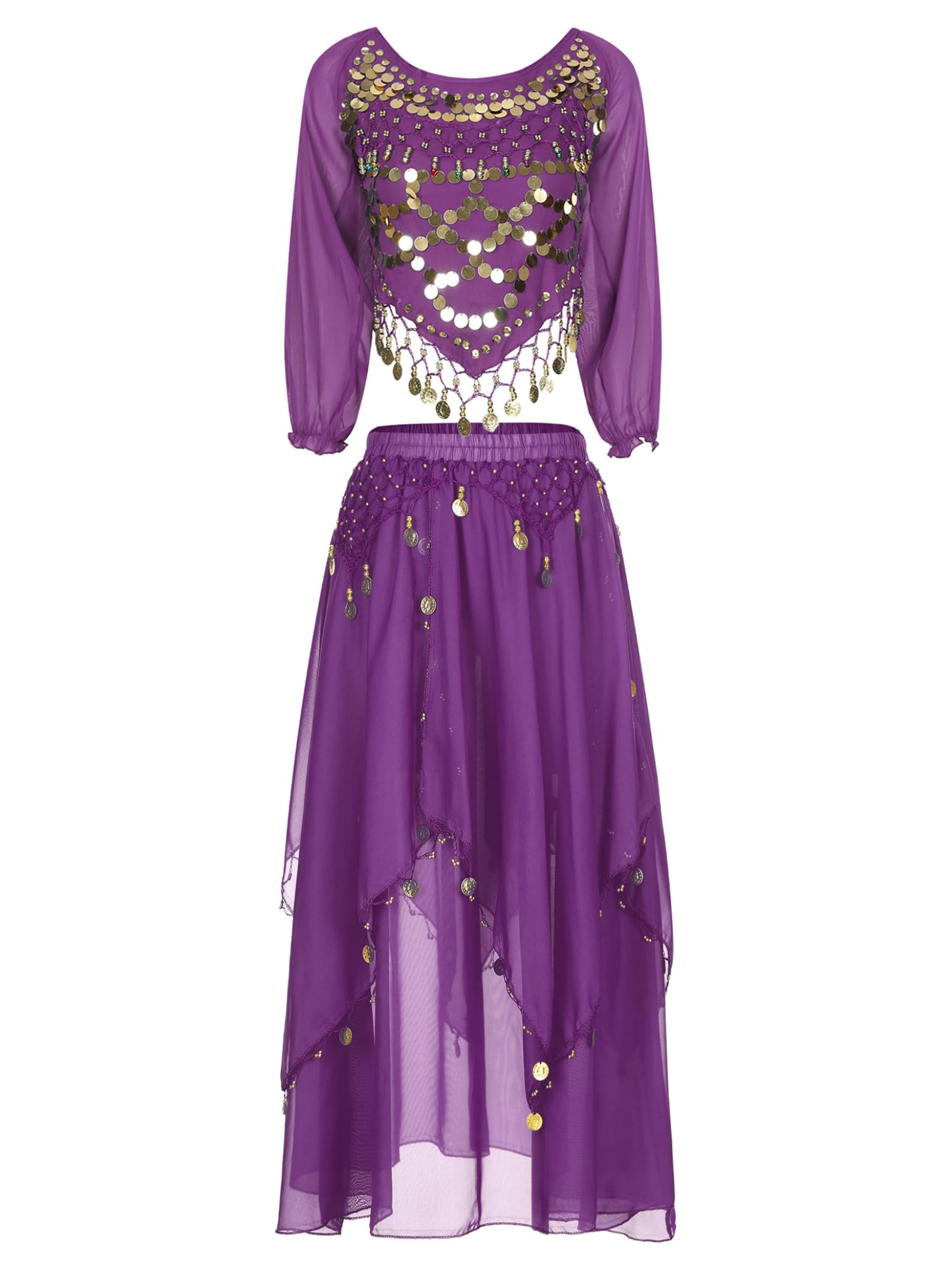 YOOJOO Women's Belly Dance Costume - Elegant Indian Dance Outfit for Stage Performances, Halloween Parties, Carnival Events, and Cultural Festivals
