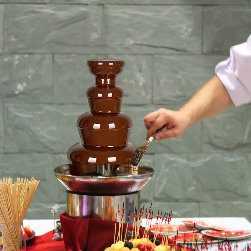 4-Tier Electric Chocolate Fondue Fountain - Stainless Steel Melting & Warming Machine for Chocolate, Candy, Butter & Cheese - Perfect for Parties, Weddings & Family Gatherings