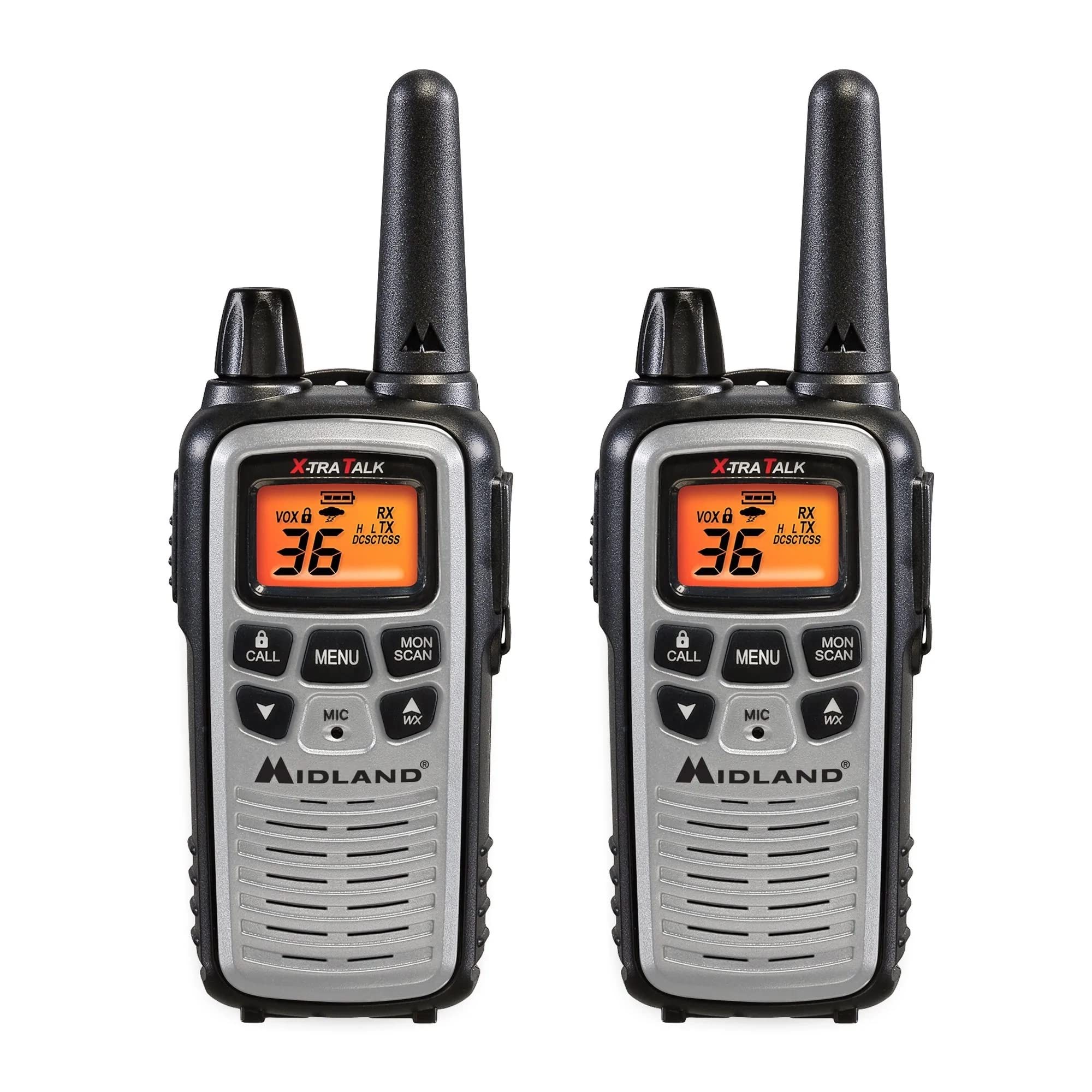 Midland LXT600VP4 2-Pack Portable Two-Way Radios with Headset - 30 Mile Range FRS Walkie-Talkies with NOAA Weather Alerts - Ideal for Family Outdoors, Hiking, Camping, and Restaurant/Cafe Staff Communication